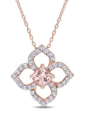 Belk & Co Morganite and White Topaz Floral Necklace in Rose Plated Sterling Silver