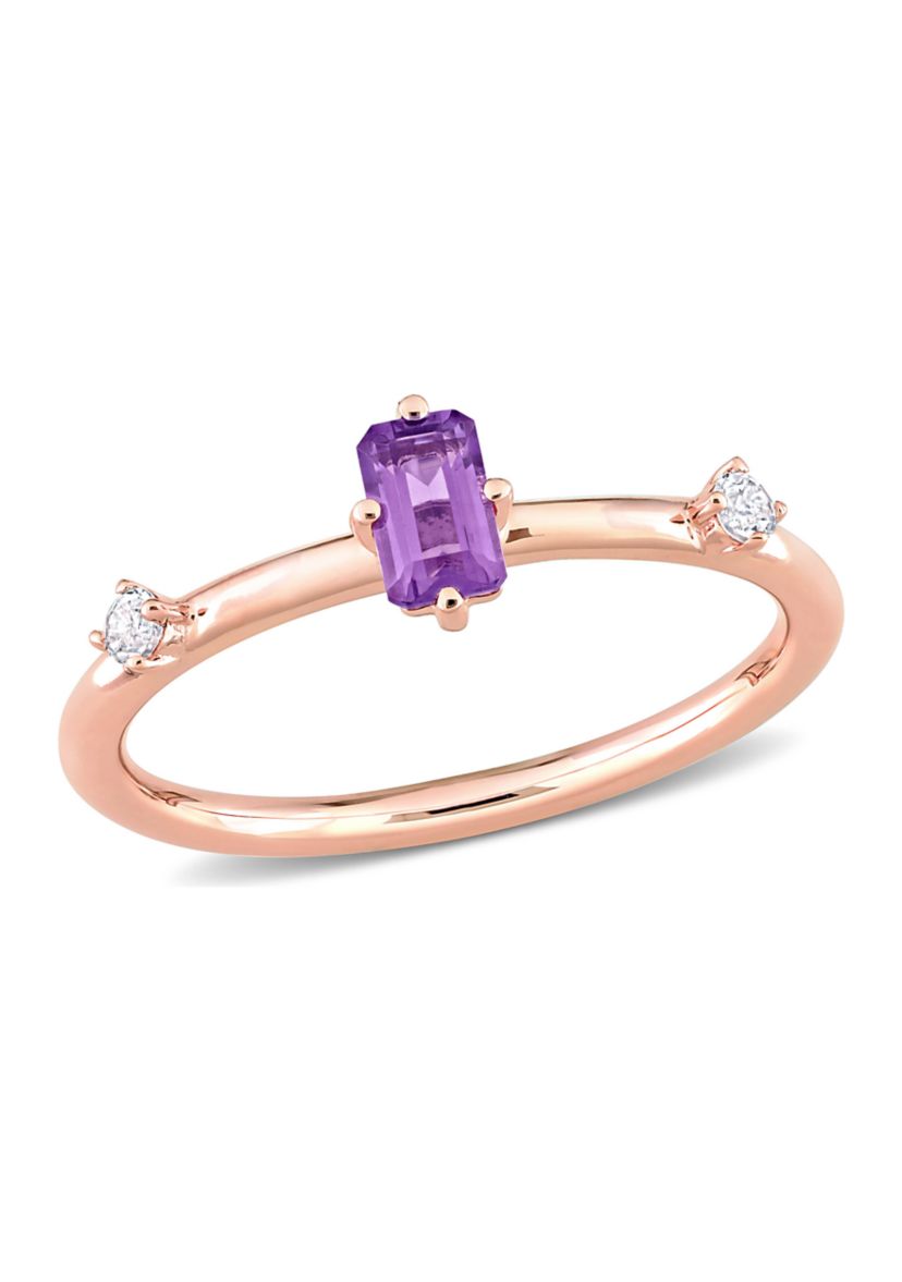 2/5 CT TGW Amethyst and White Topaz 3-Stone Stackable Ring in 10k Rose Gold