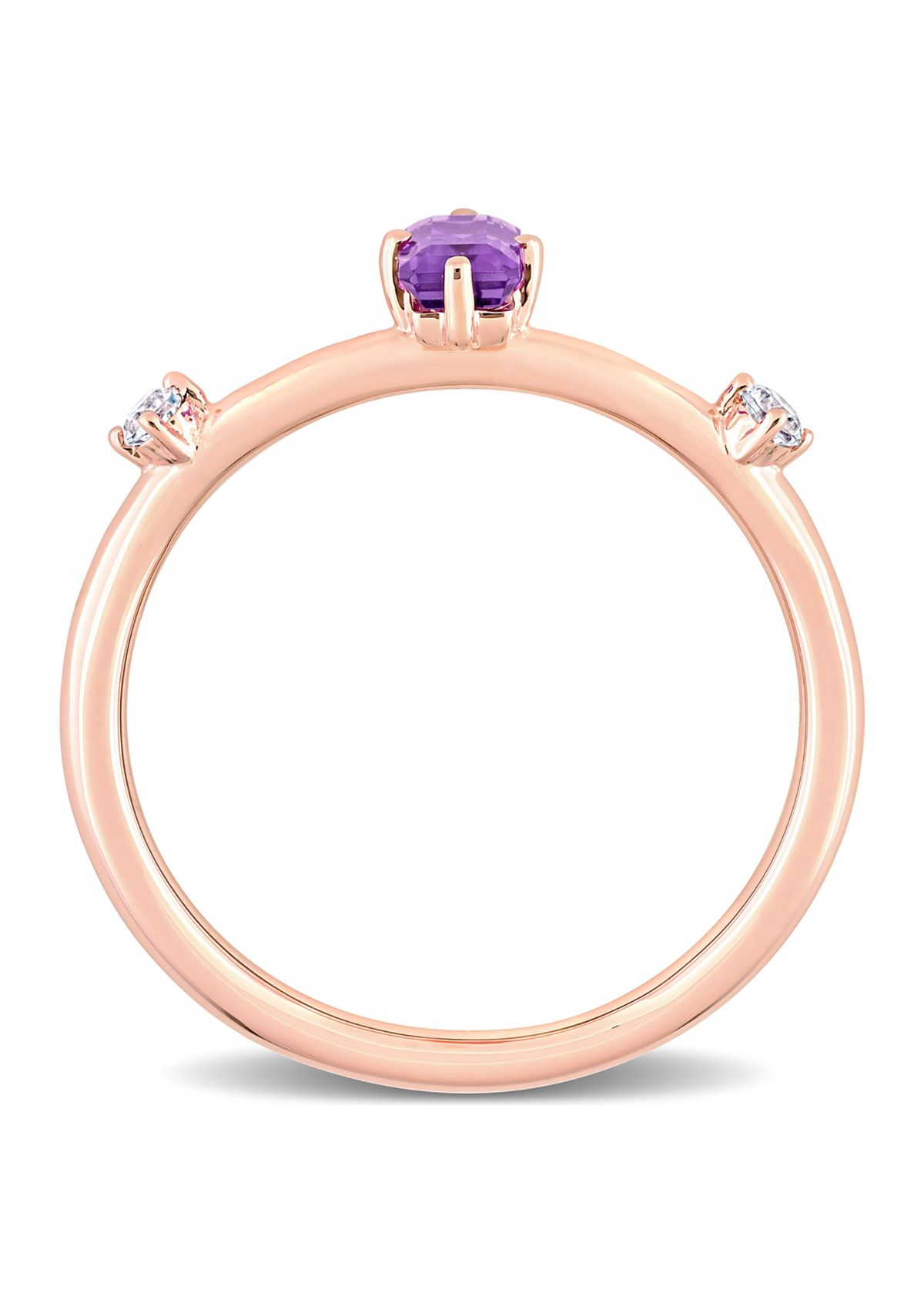 2/5 CT TGW Amethyst and White Topaz 3-Stone Stackable Ring in 10k Rose Gold