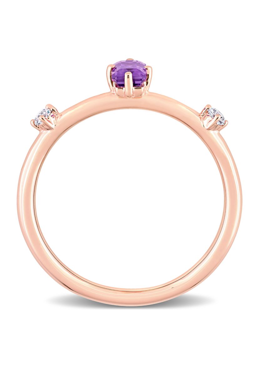 2/5 CT TGW Amethyst and White Topaz 3-Stone Stackable Ring in 10k Rose Gold