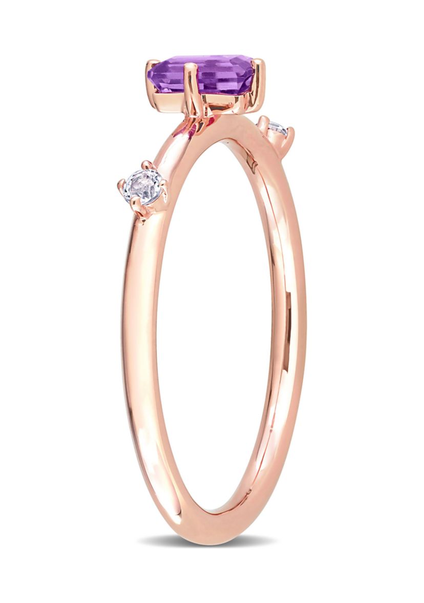 2/5 CT TGW Amethyst and White Topaz 3-Stone Stackable Ring in 10k Rose Gold