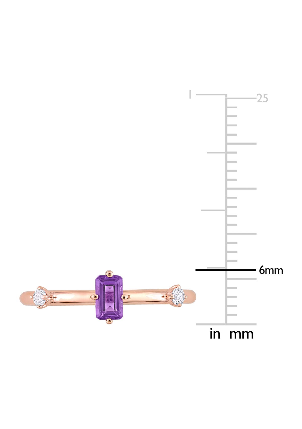 2/5 CT TGW Amethyst and White Topaz 3-Stone Stackable Ring in 10k Rose Gold