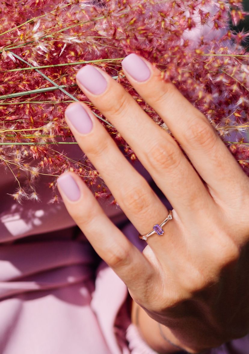 2/5 CT TGW Amethyst and White Topaz 3-Stone Stackable Ring in 10k Rose Gold