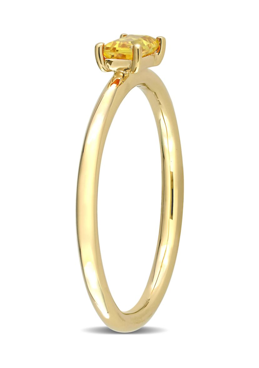 1/3 CT TGW Baguette Yellow Sapphire Solitaire Stackable Ring in 10k Yellow Gold