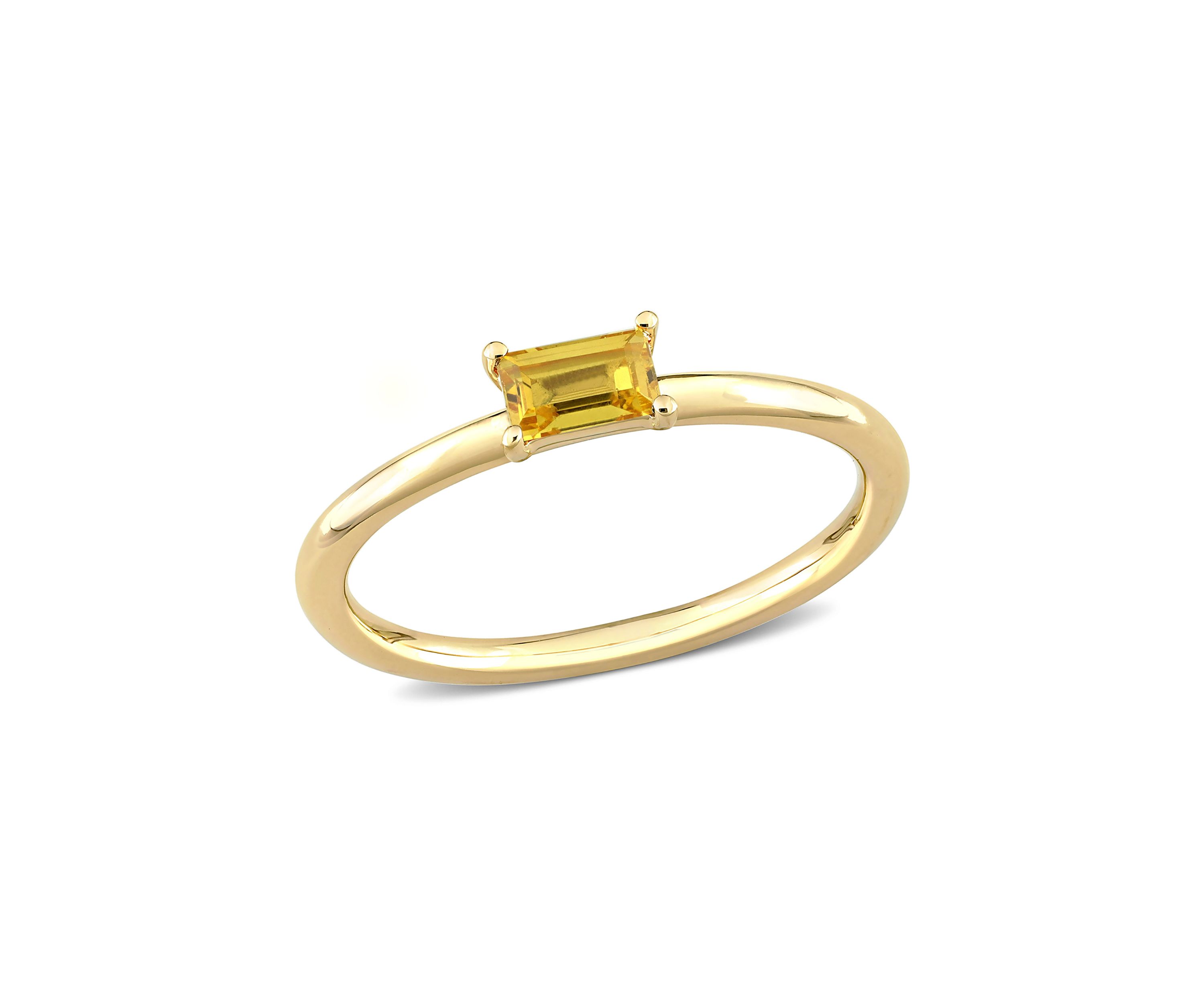 1/3 CT TGW Baguette Yellow Sapphire Solitaire Stackable Ring in 10k Yellow Gold