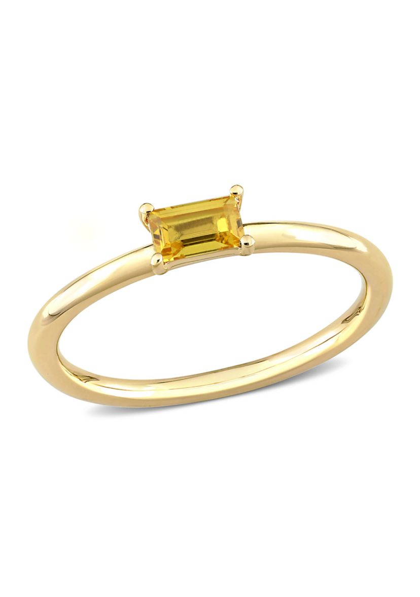 1/3 CT TGW Baguette Yellow Sapphire Solitaire Stackable Ring in 10k Yellow Gold