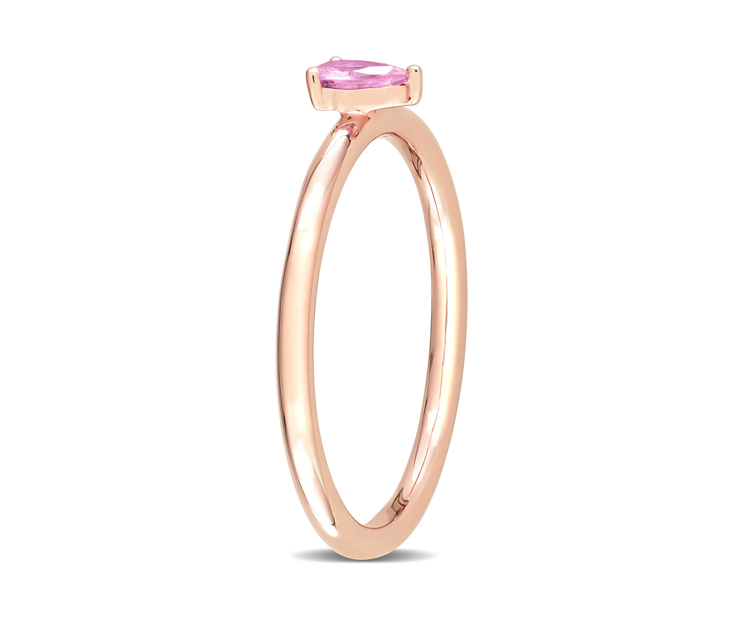 1/4 CT TGW Pink Sapphire Pear Solitaire Stackable Ring in 10k Rose Gold