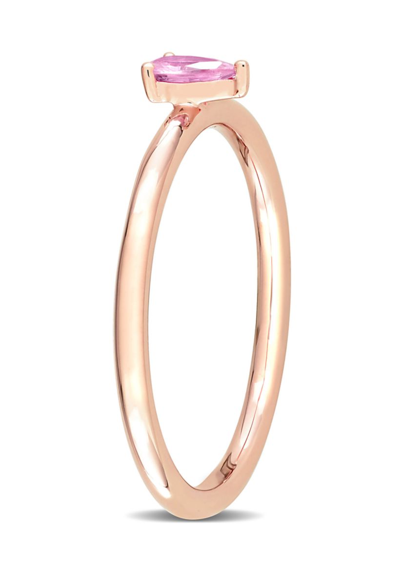 1/4 CT TGW Pink Sapphire Pear Solitaire Stackable Ring in 10k Rose Gold