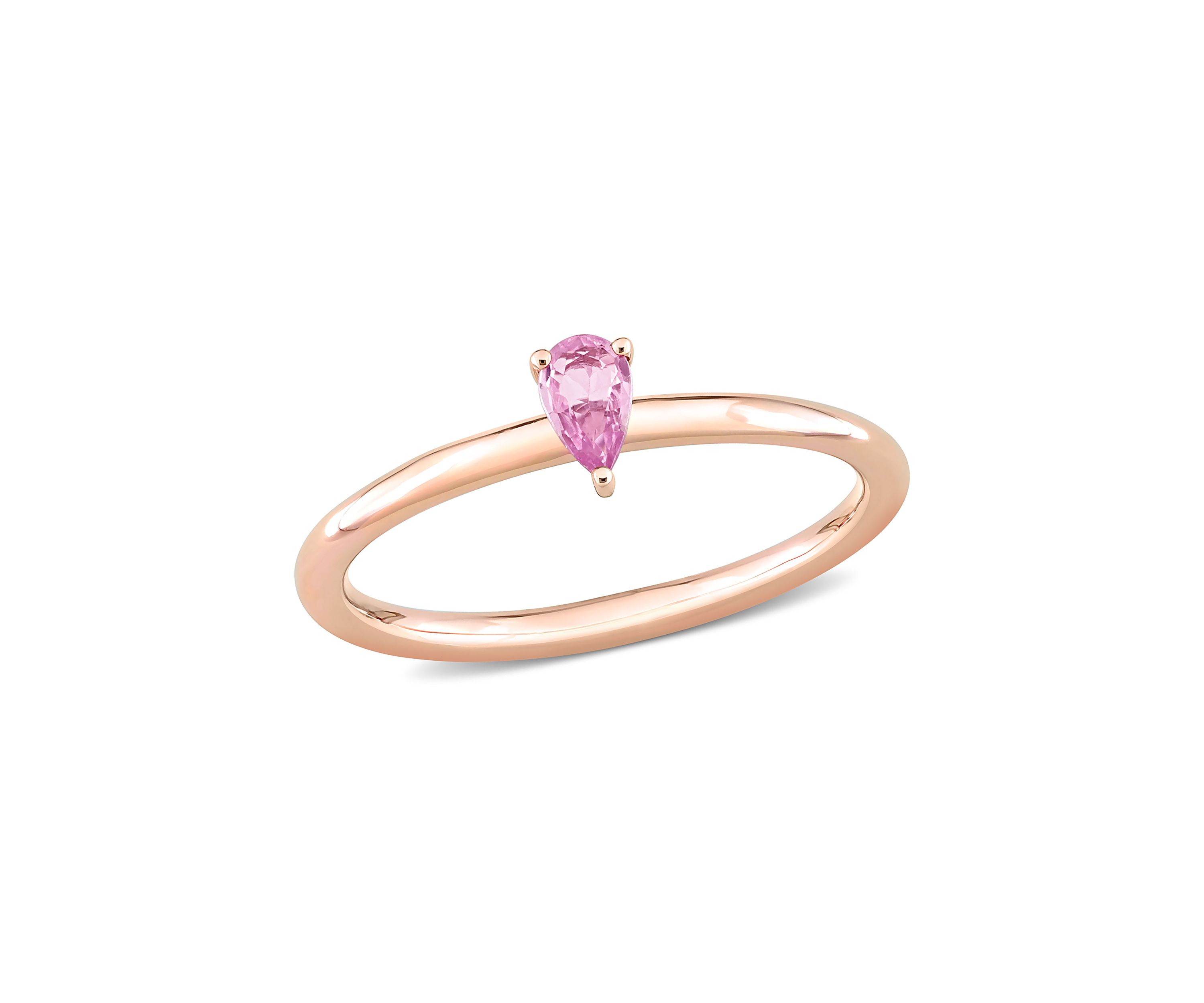 1/4 CT TGW Pink Sapphire Pear Solitaire Stackable Ring in 10k Rose Gold