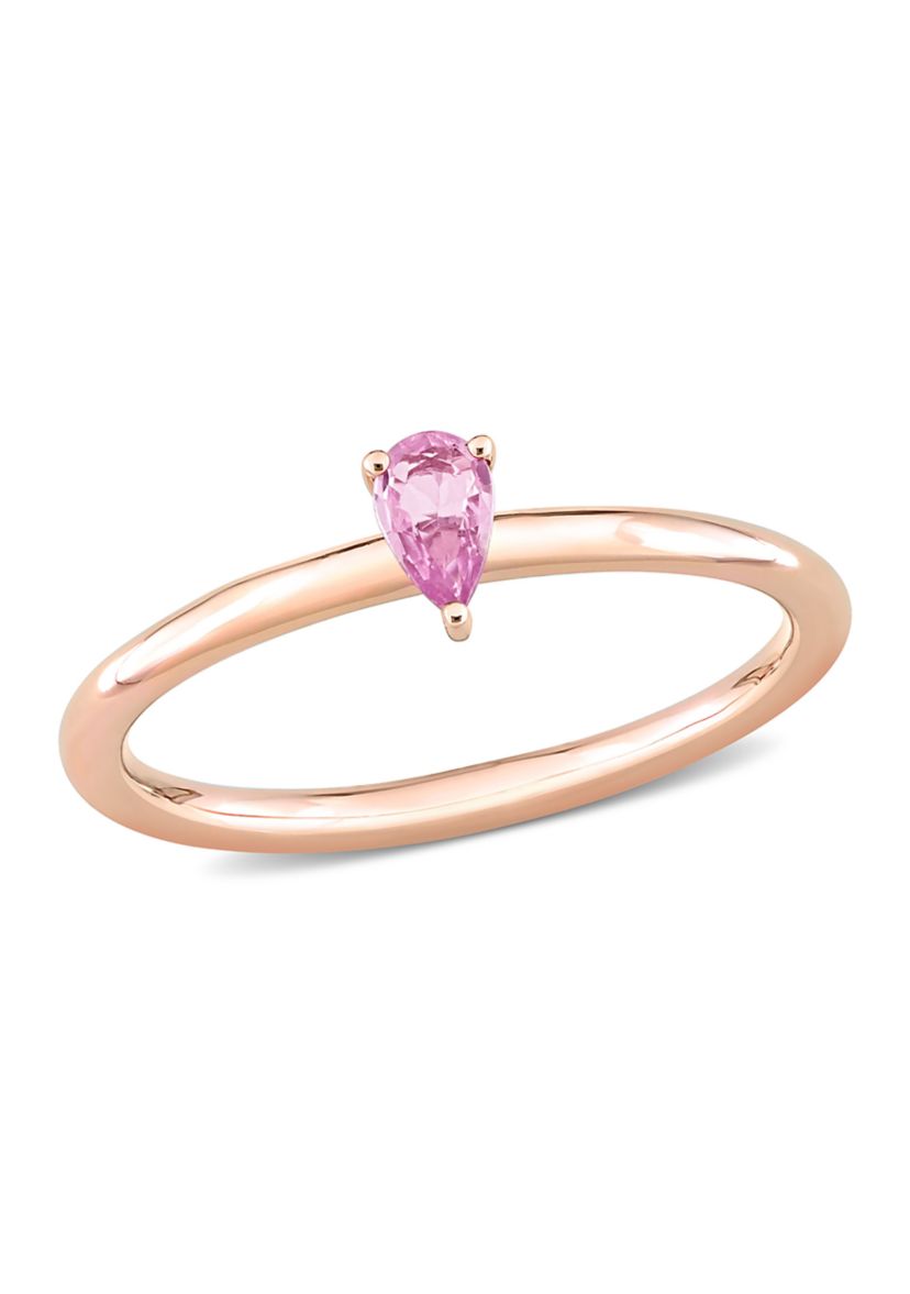 1/4 CT TGW Pink Sapphire Pear Solitaire Stackable Ring in 10k Rose Gold