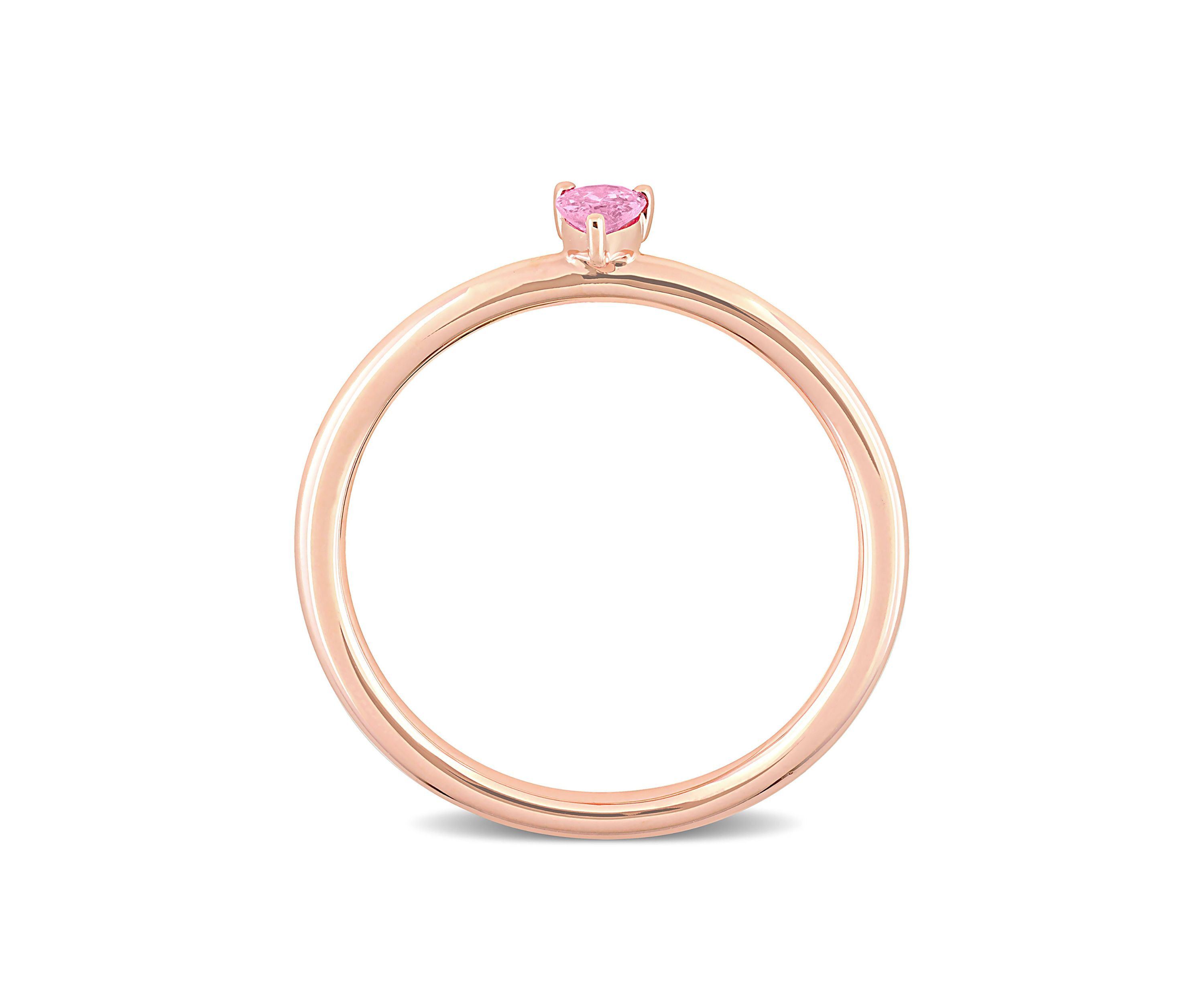 1/4 CT TGW Pink Sapphire Pear Solitaire Stackable Ring in 10k Rose Gold