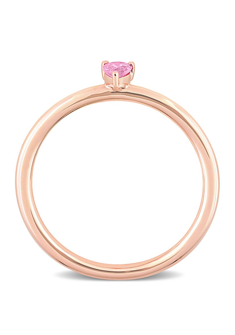 1/4 CT TGW Pink Sapphire Pear Solitaire Stackable Ring in 10k Rose Gold