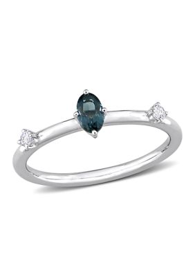 Belk & Co 1/3 Ct Tgw Blue Topaz And White Topaz Oval 3-Stone Stackable Ring In 10K White Gold