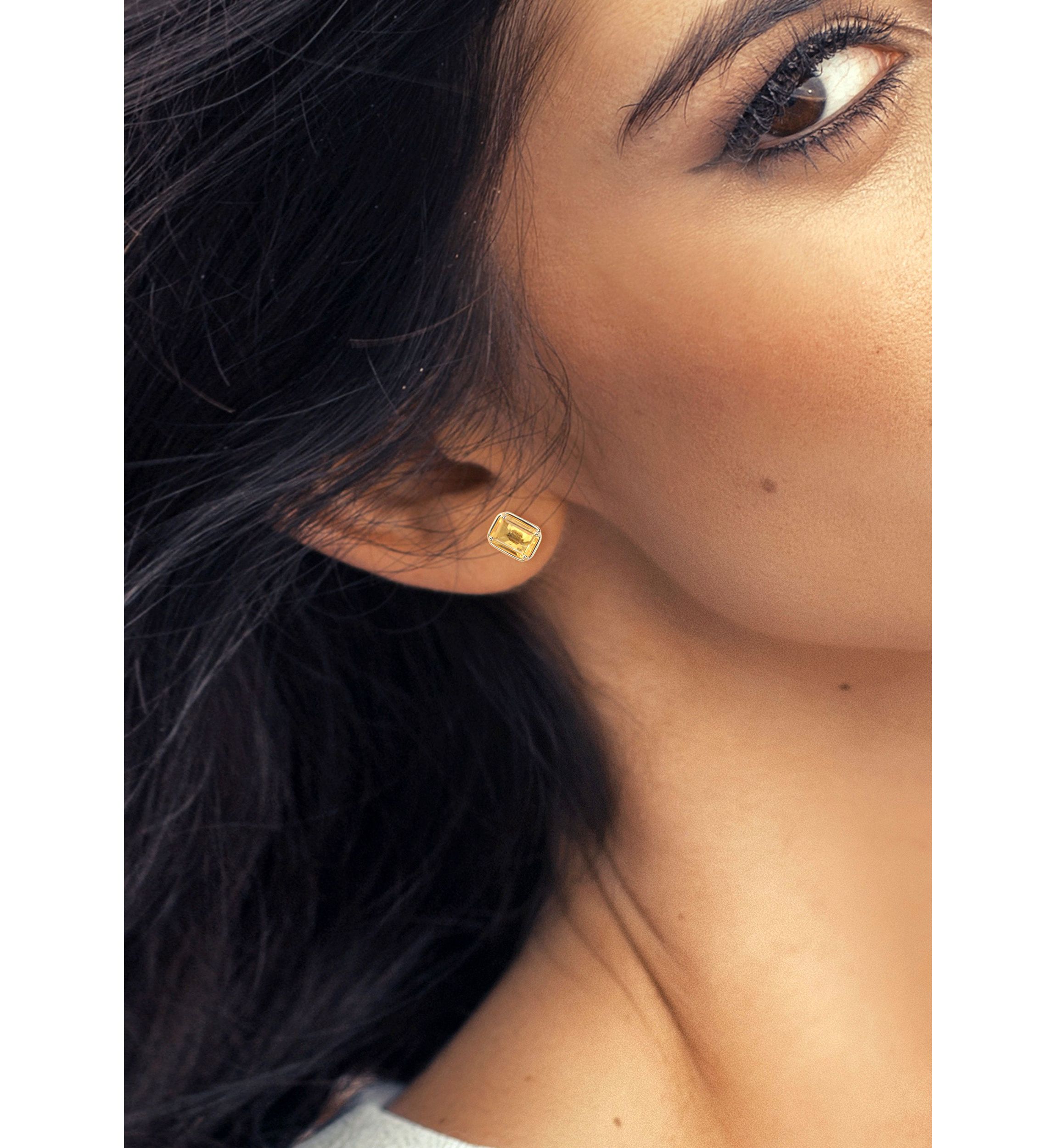 2.25 CT TGW Citrine Octagon Stud Earrings in 14k Yellow Gold