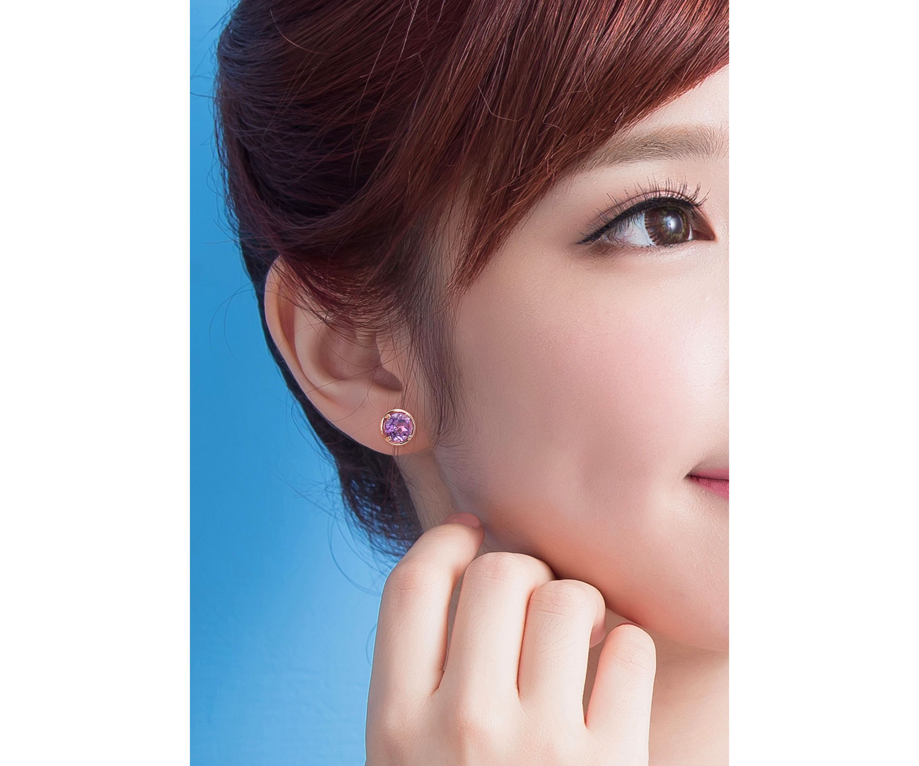 2.6 CT TGW Amethyst Stud Earrings in 14k Rose Gold