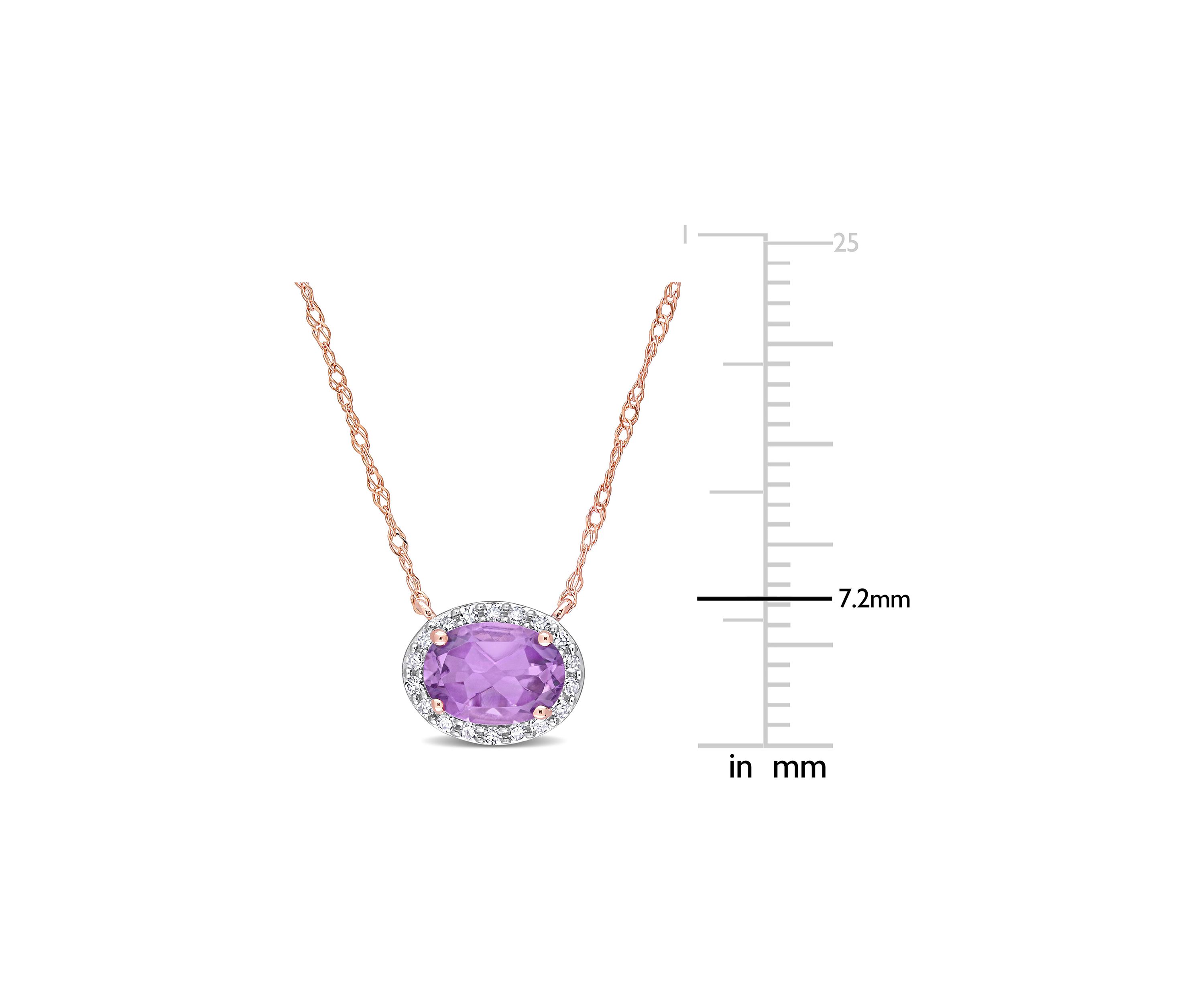 3/4 CT TGW Amethyst and 1/10 CT TW Diamond Oval Halo Necklace in 10k Rose Gold