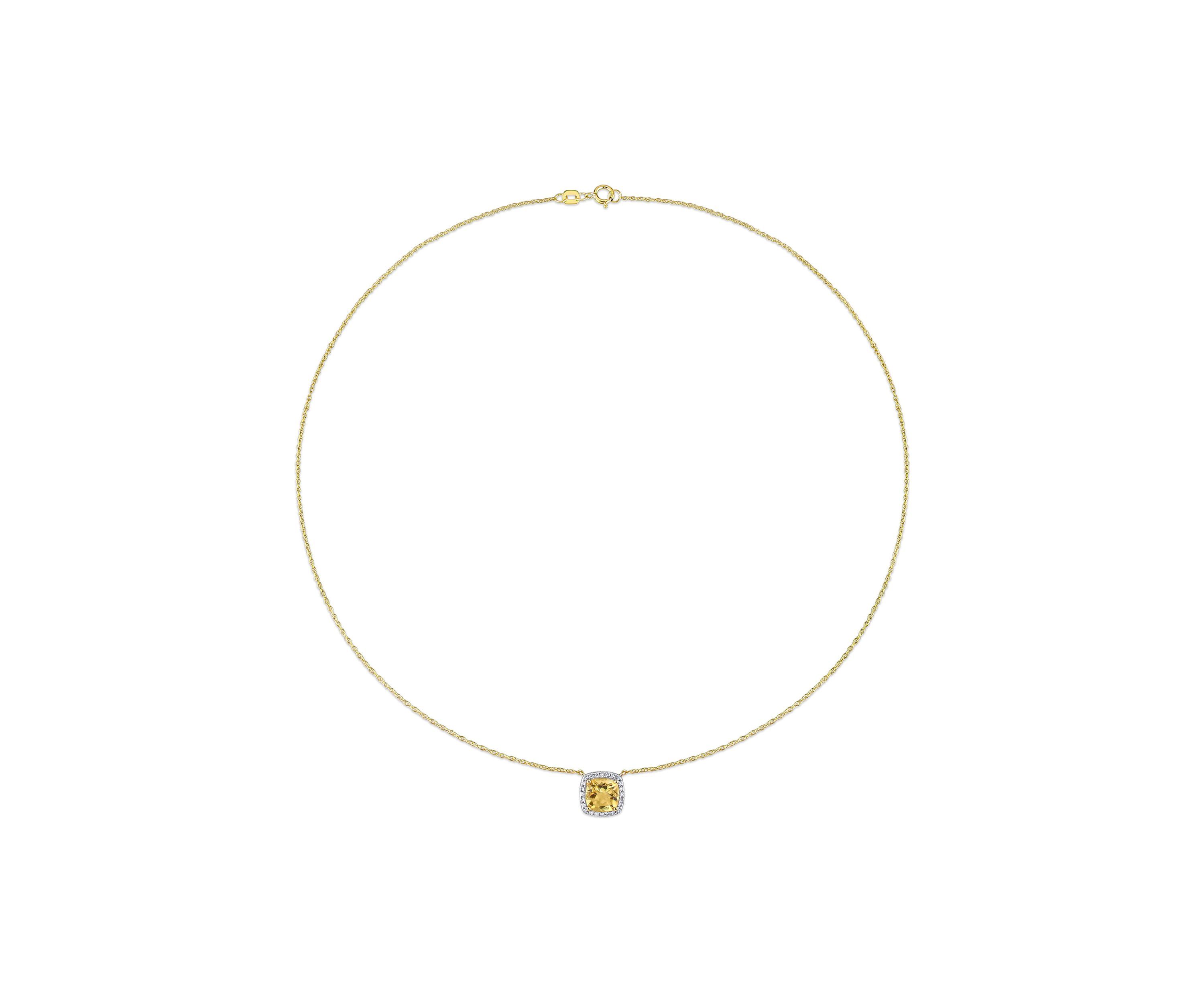 1.3 CT TGW Citrine and 1/8 CT TW Diamond Cushion Halo Necklace in 10k Yellow Gold