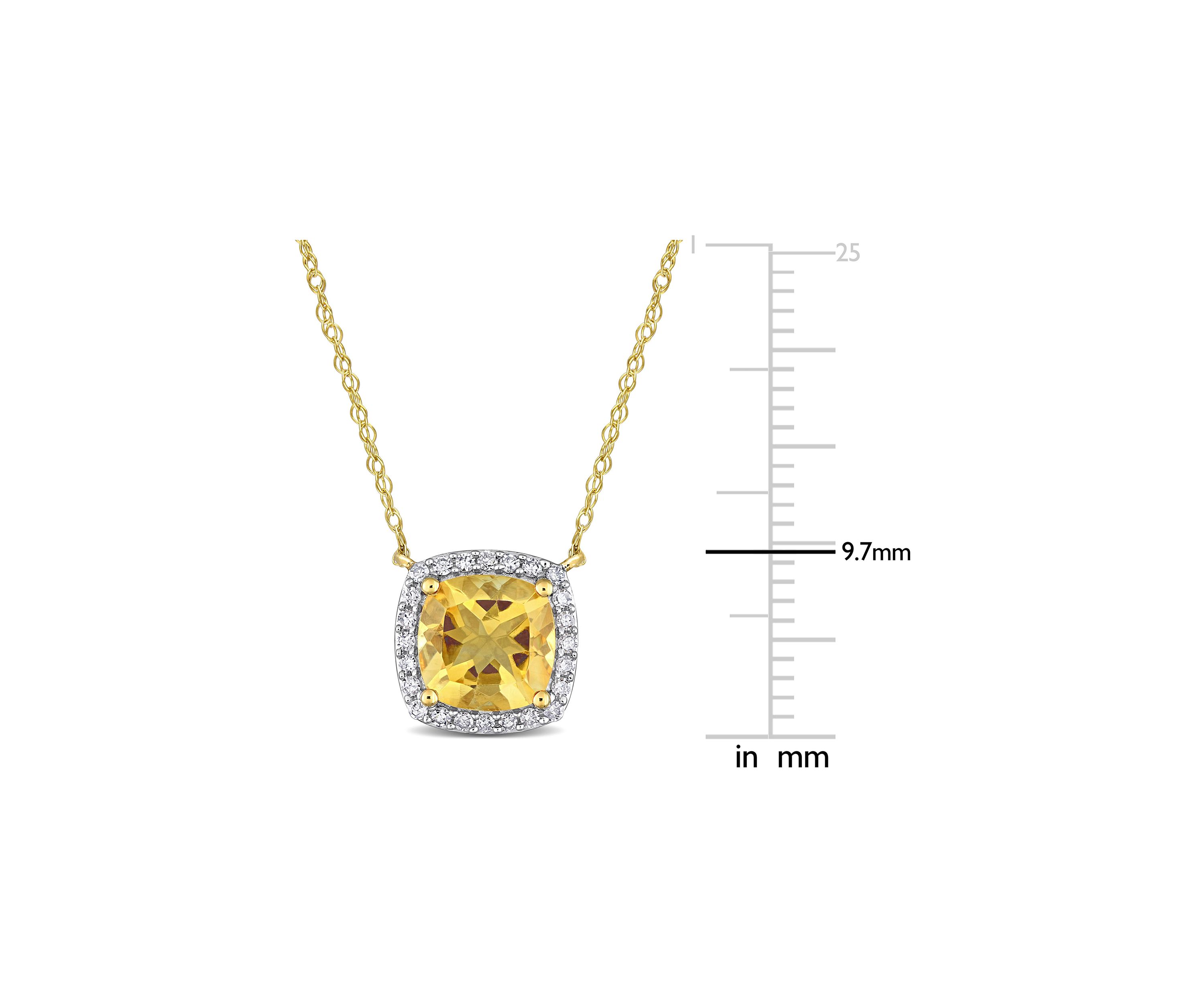 1.3 CT TGW Citrine and 1/8 CT TW Diamond Cushion Halo Necklace in 10k Yellow Gold