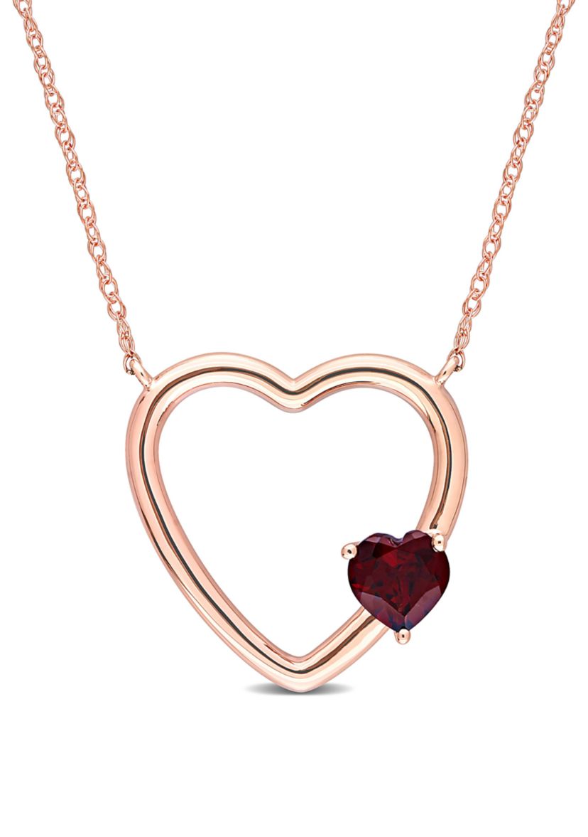 1/2 CT TGW Garnet Open Heart Necklace in 10k Rose Gold