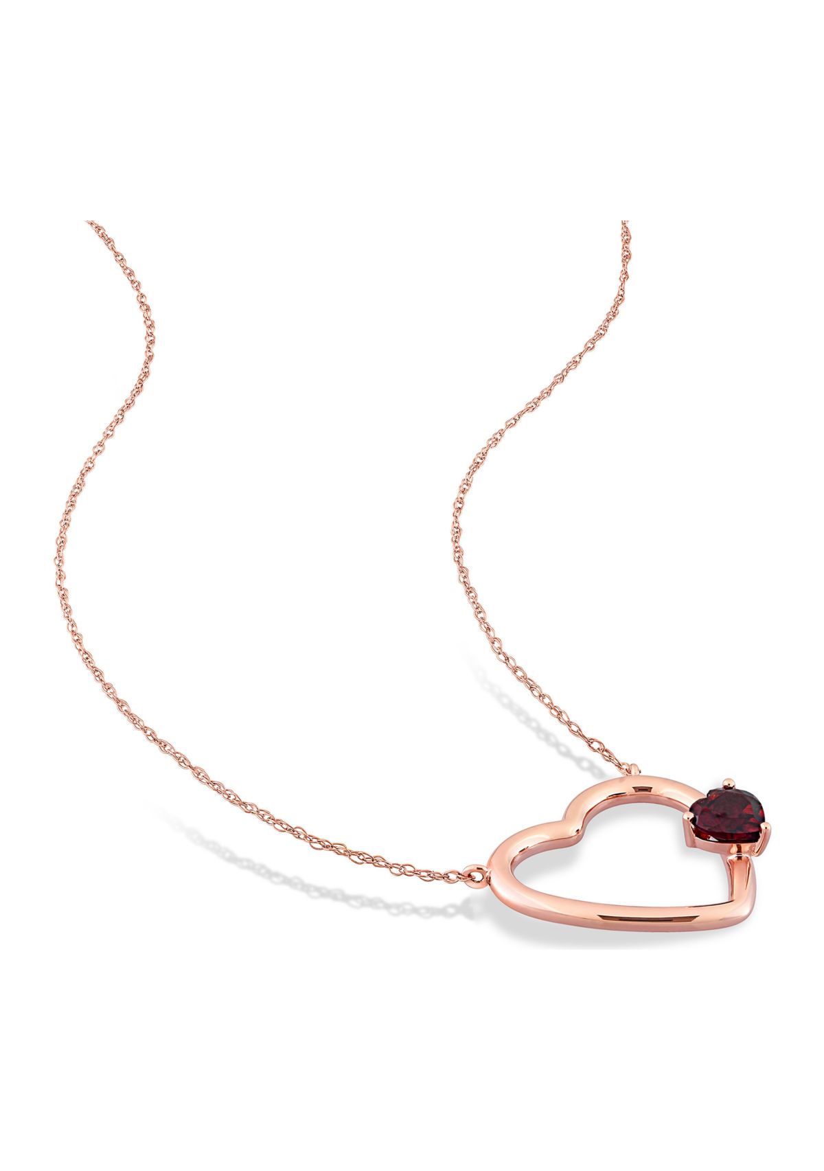1/2 CT TGW Garnet Open Heart Necklace in 10k Rose Gold