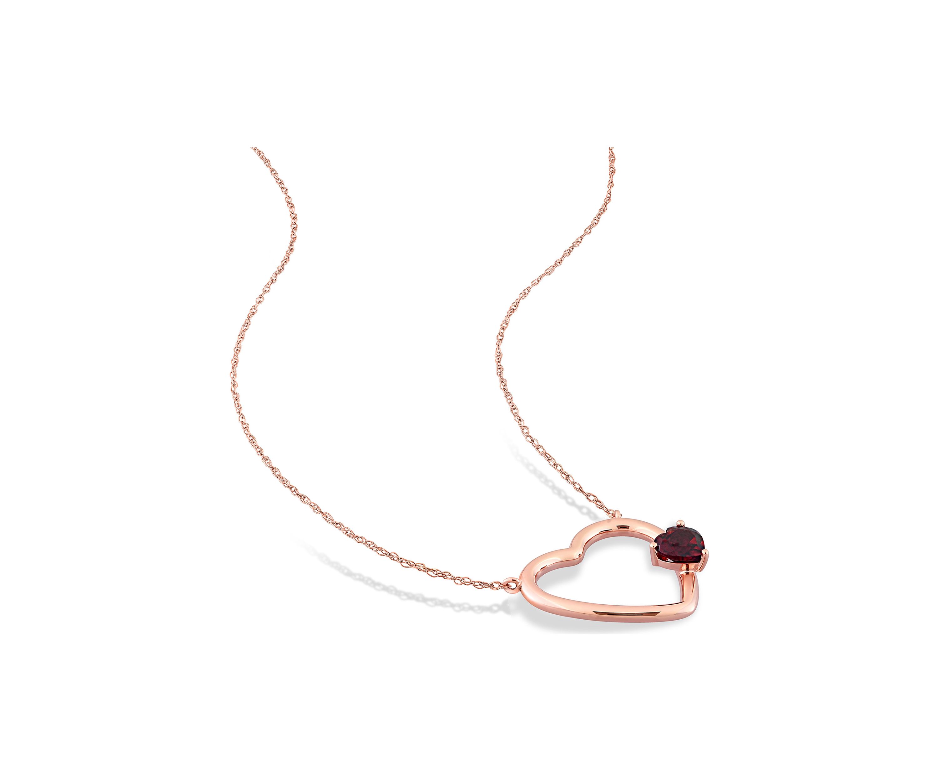 1/2 CT TGW Garnet Open Heart Necklace in 10k Rose Gold