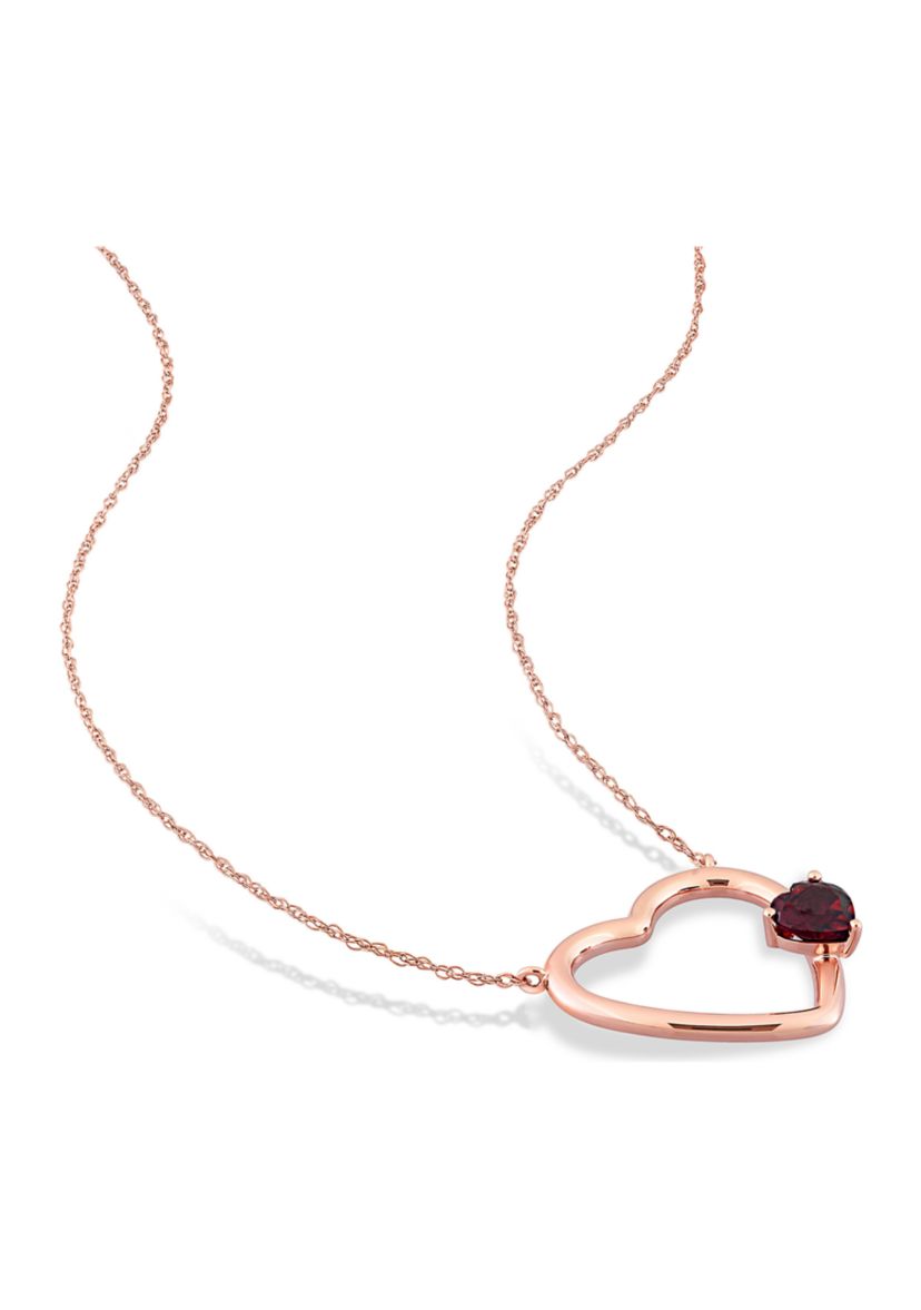 1/2 CT TGW Garnet Open Heart Necklace in 10k Rose Gold