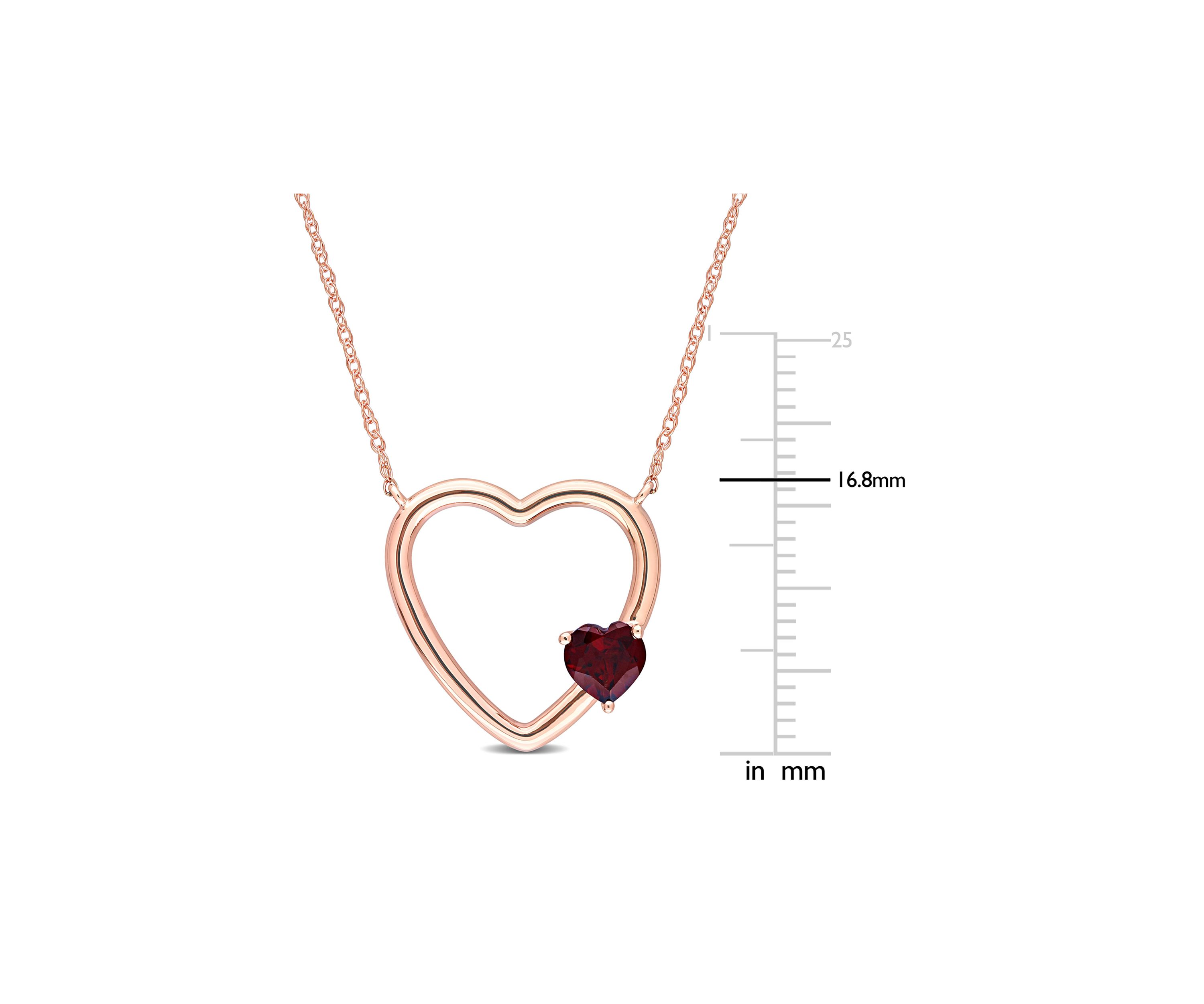 1/2 CT TGW Garnet Open Heart Necklace in 10k Rose Gold