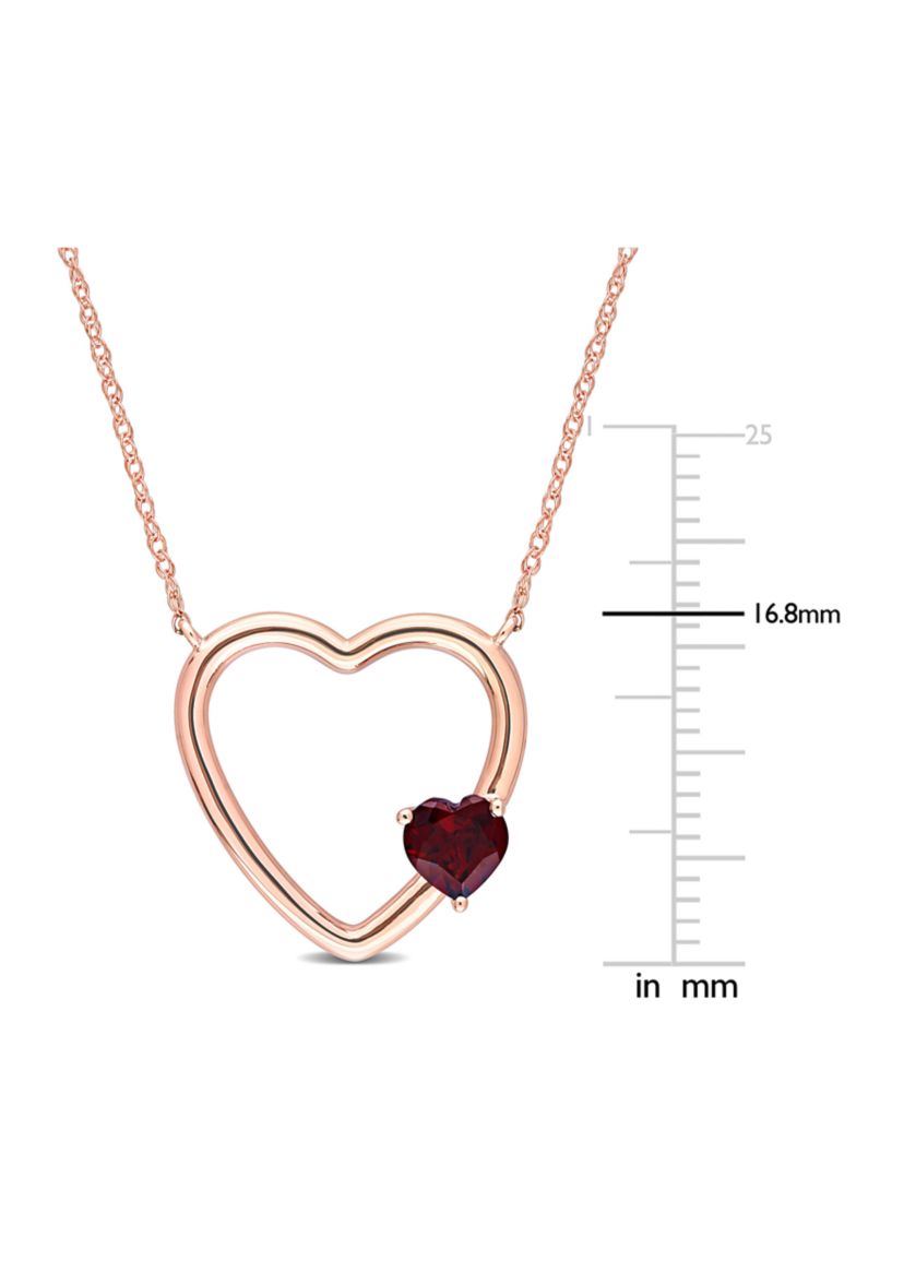 1/2 CT TGW Garnet Open Heart Necklace in 10k Rose Gold