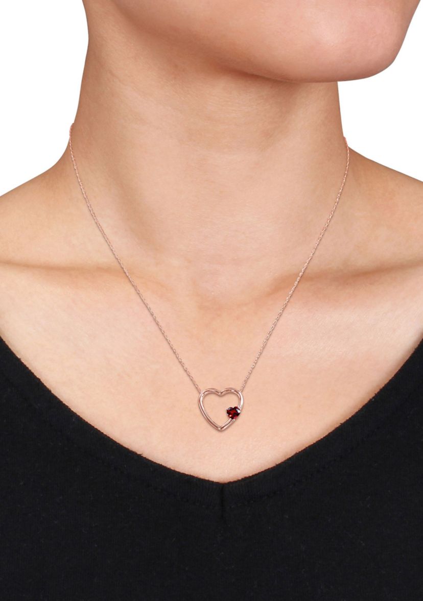 1/2 CT TGW Garnet Open Heart Necklace in 10k Rose Gold