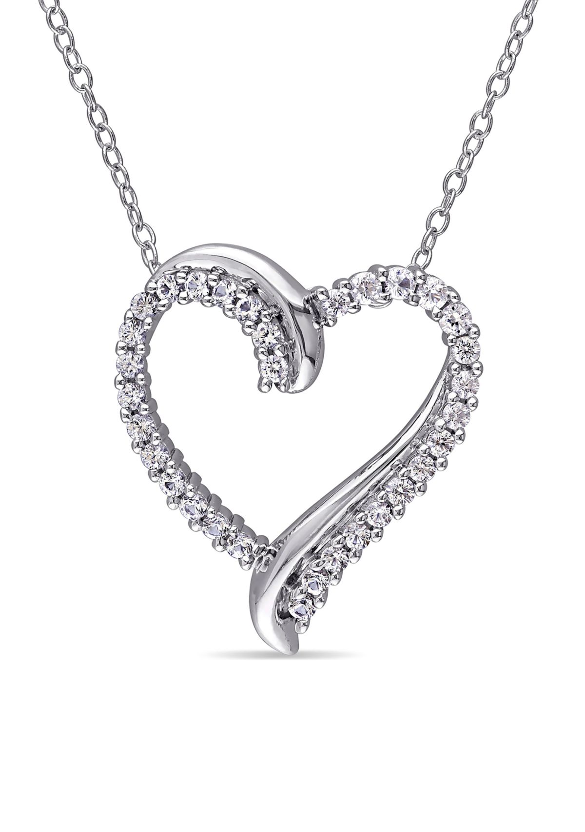 Lab Created 3/4 CT TGW Created White Sapphire Crossover Heart Necklace in Sterling Silver