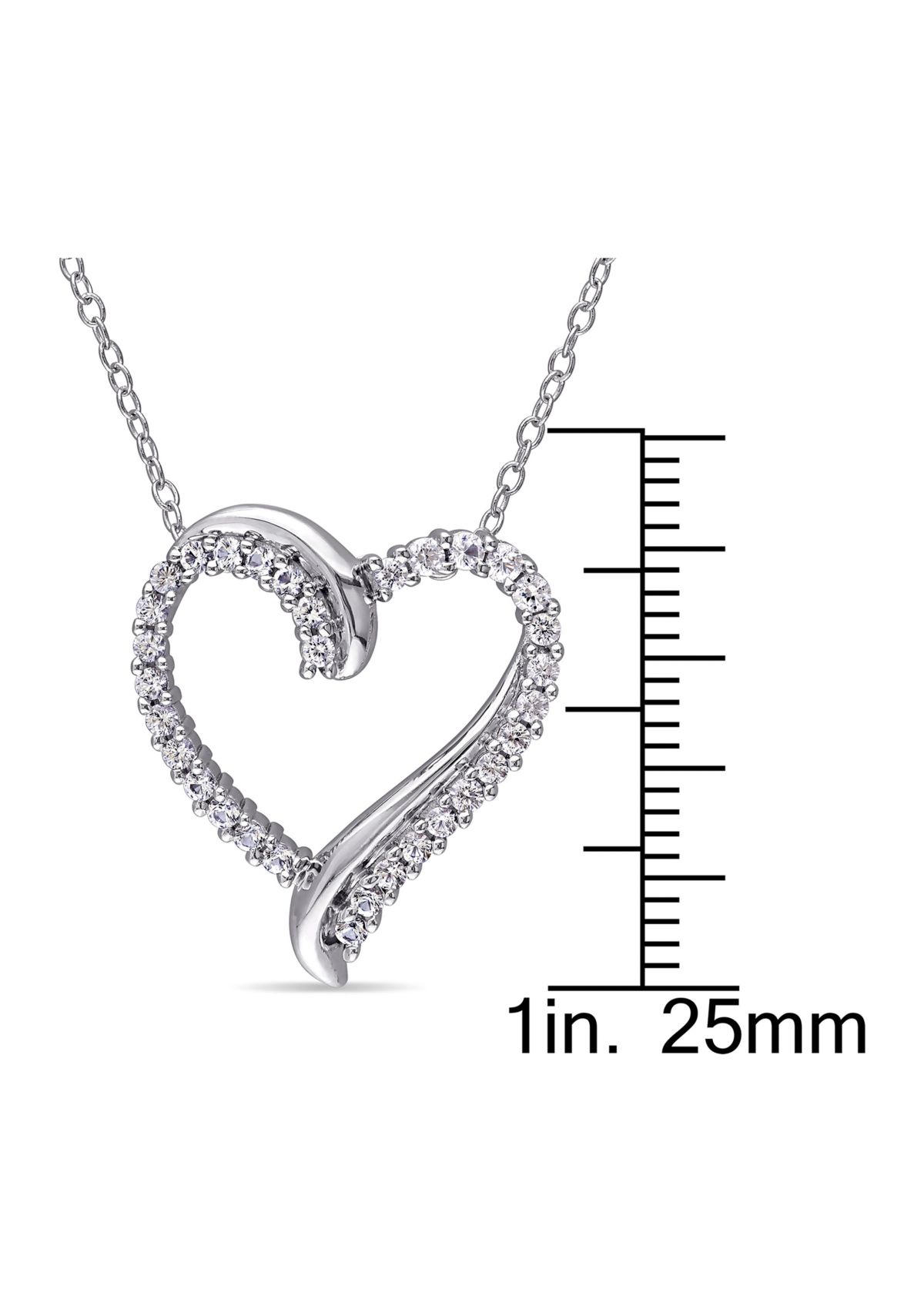 Lab Created 3/4 CT TGW Created White Sapphire Crossover Heart Necklace in Sterling Silver