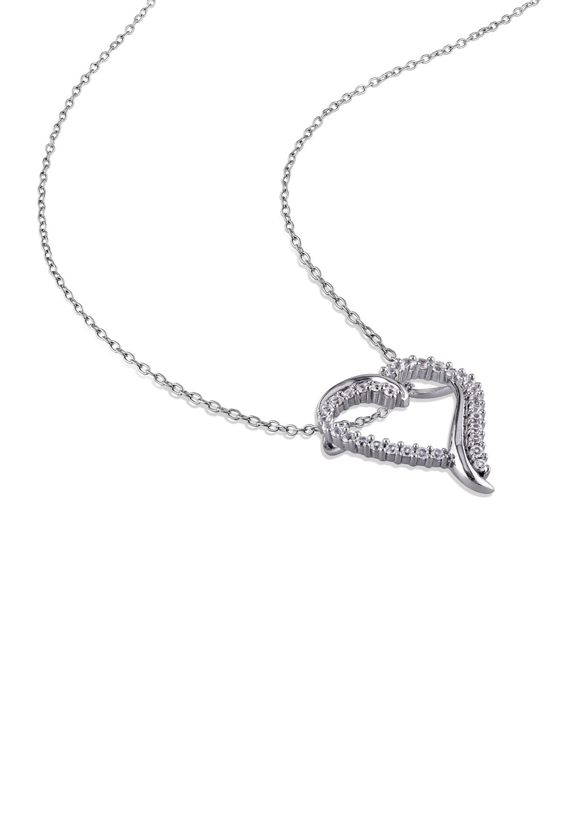 Lab Created 3/4 CT TGW Created White Sapphire Crossover Heart Necklace in Sterling Silver