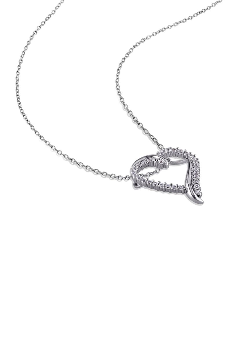 Lab Created 3/4 CT TGW Created White Sapphire Crossover Heart Necklace in Sterling Silver