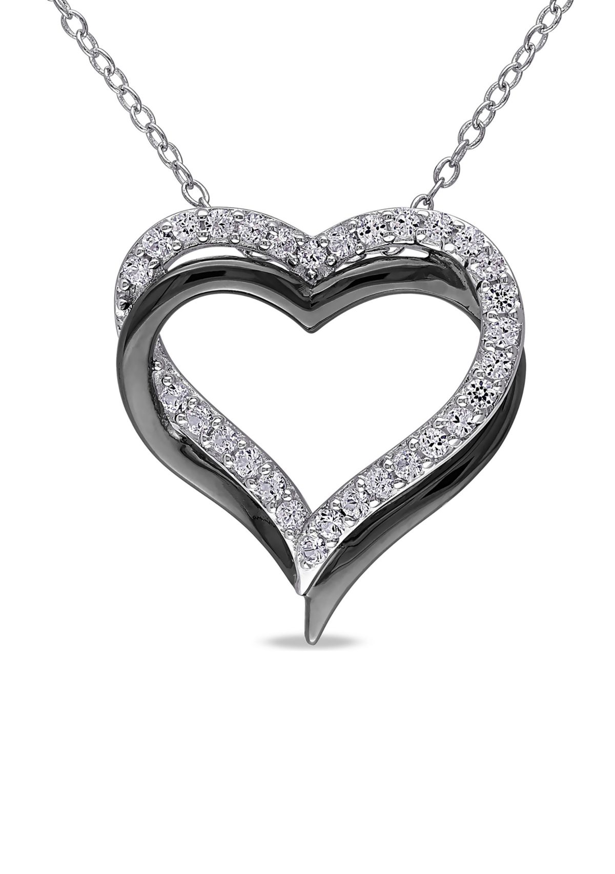 Lab Created 5/8 CT TGW Created White Sapphire Crossover Heart Necklace in Sterling Silver with Black Rhodium