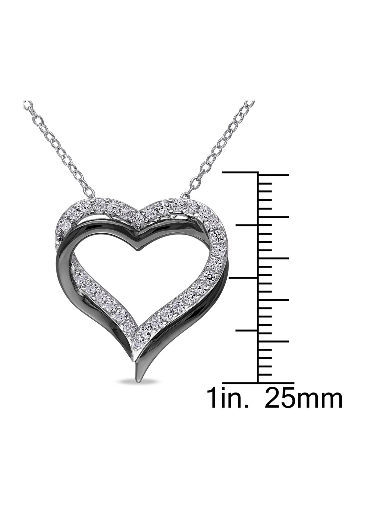 Lab Created 5/8 CT TGW Created White Sapphire Crossover Heart Necklace in Sterling Silver with Black Rhodium