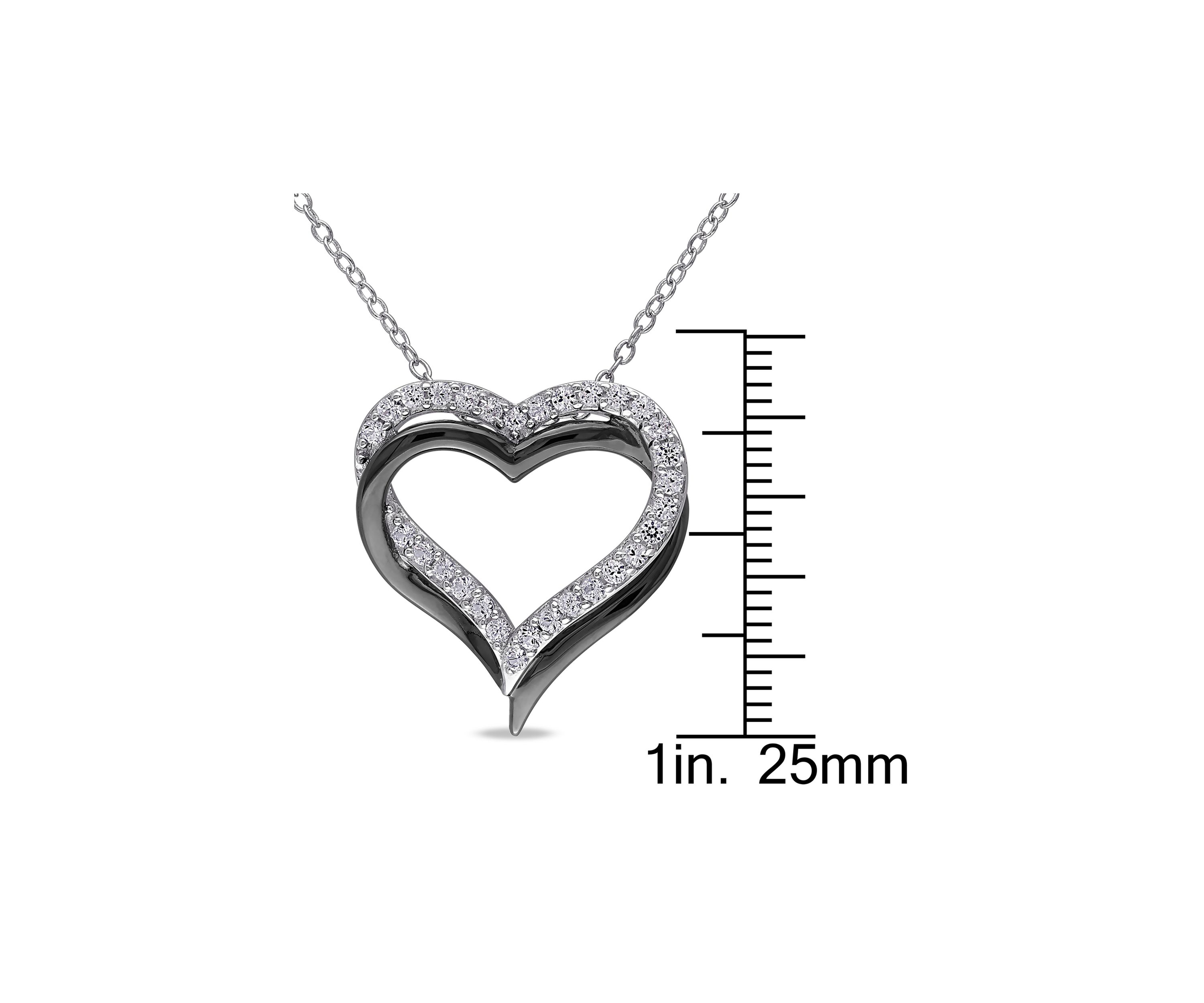 Lab Created 5/8 CT TGW Created White Sapphire Crossover Heart Necklace in Sterling Silver with Black Rhodium