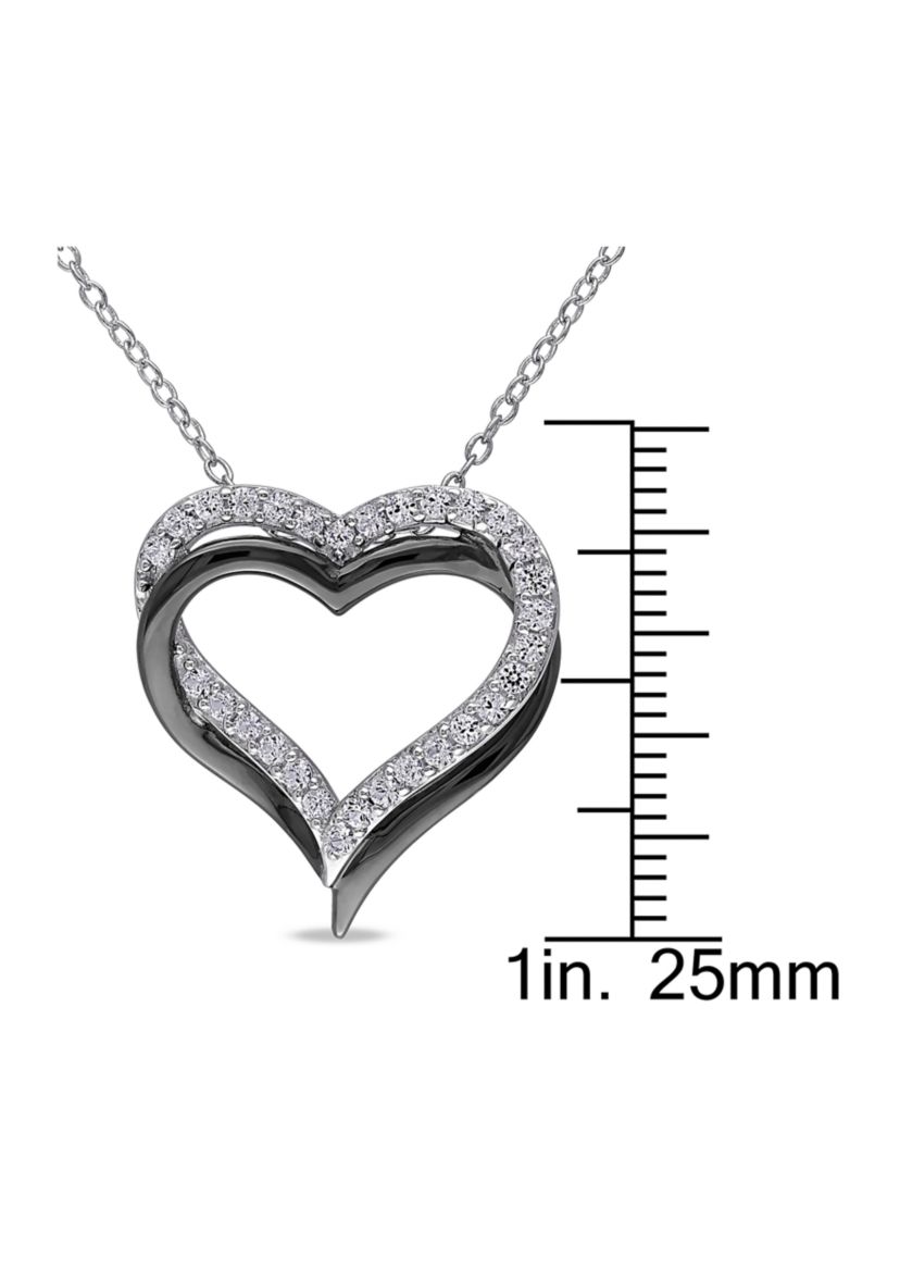 Lab Created 5/8 CT TGW Created White Sapphire Crossover Heart Necklace in Sterling Silver with Black Rhodium