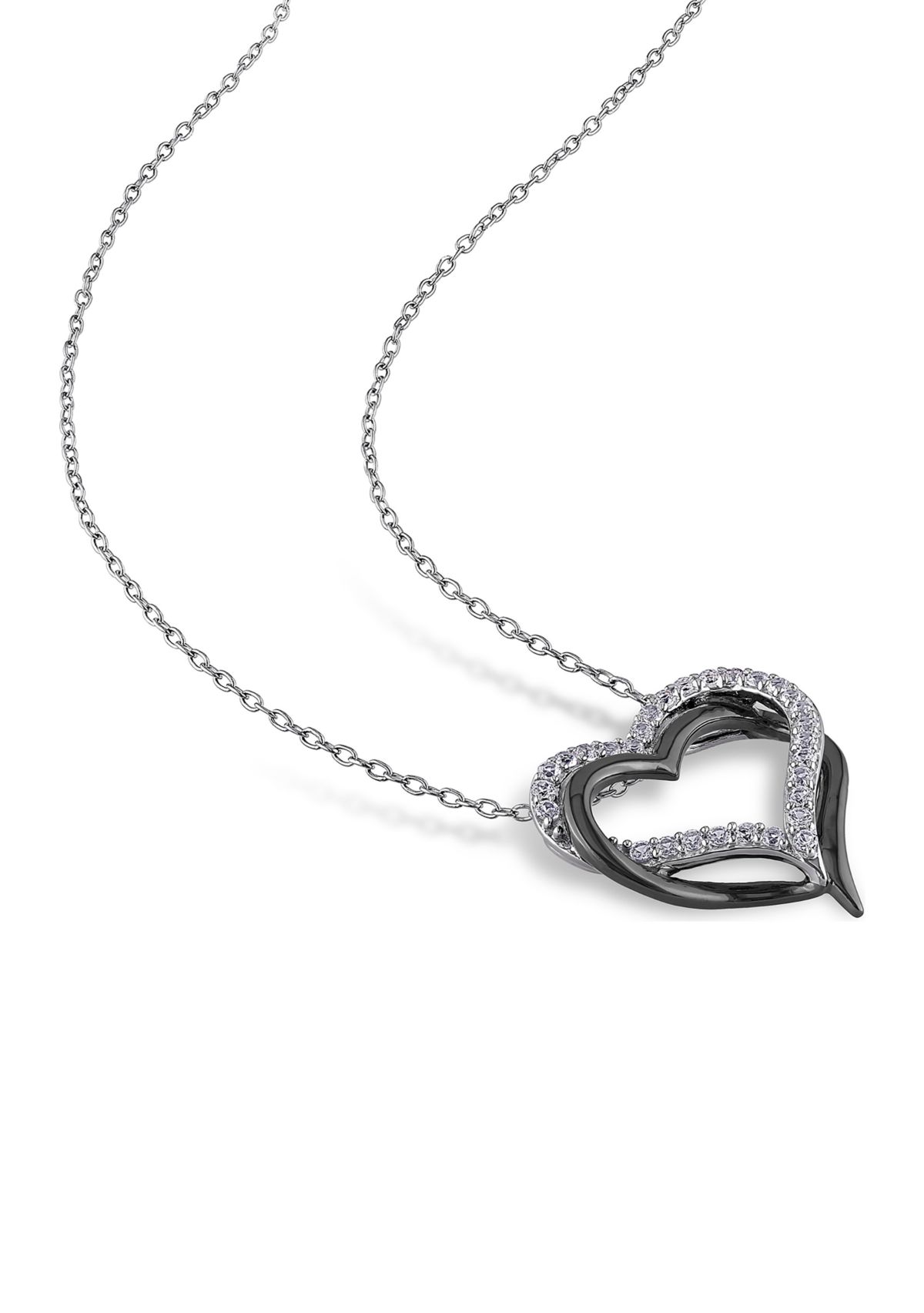 Lab Created 5/8 CT TGW Created White Sapphire Crossover Heart Necklace in Sterling Silver with Black Rhodium