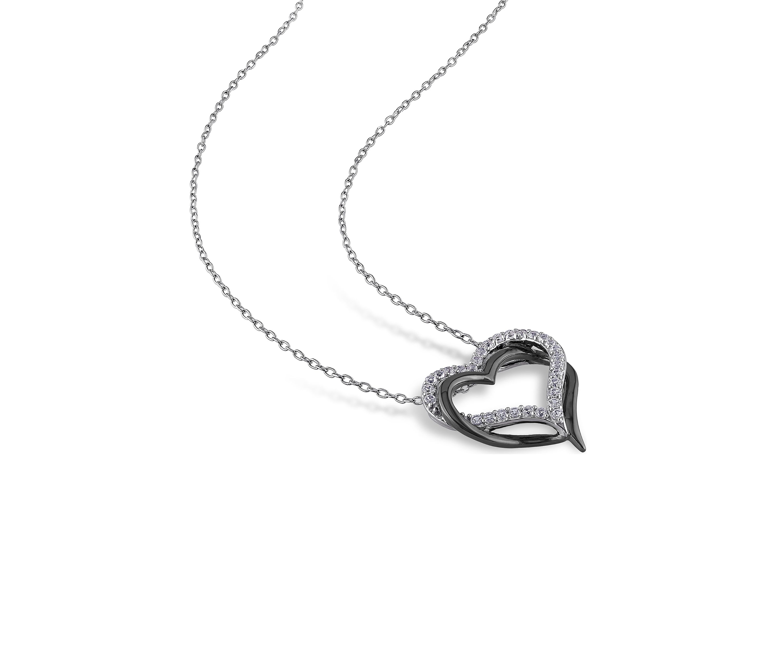 Lab Created 5/8 CT TGW Created White Sapphire Crossover Heart Necklace in Sterling Silver with Black Rhodium