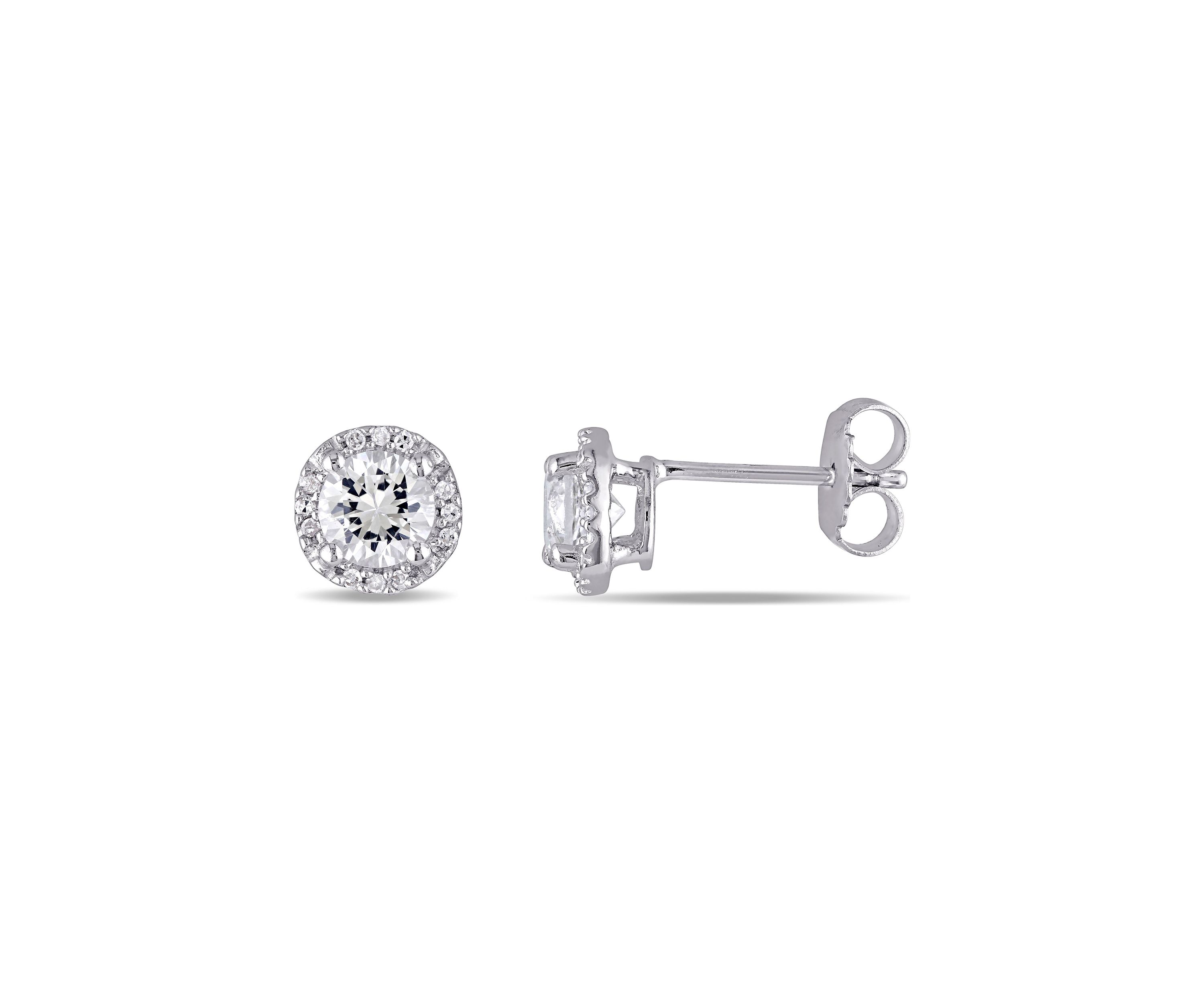 Lab Created 1.3 CT TGW Created White Sapphire and Diamond Accent Stud Earrings in Sterling Silver