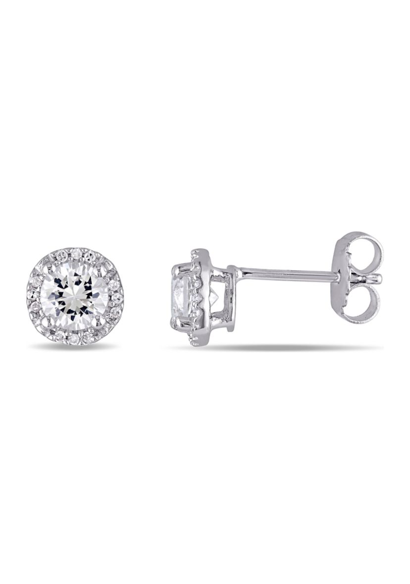 Lab Created 1.3 CT TGW Created White Sapphire and Diamond Accent Stud Earrings in Sterling Silver