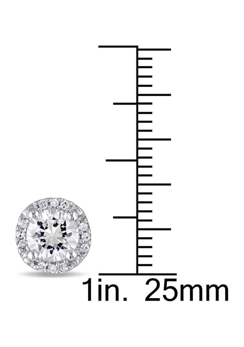 Lab Created 1.3 CT TGW Created White Sapphire and Diamond Accent Stud Earrings in Sterling Silver