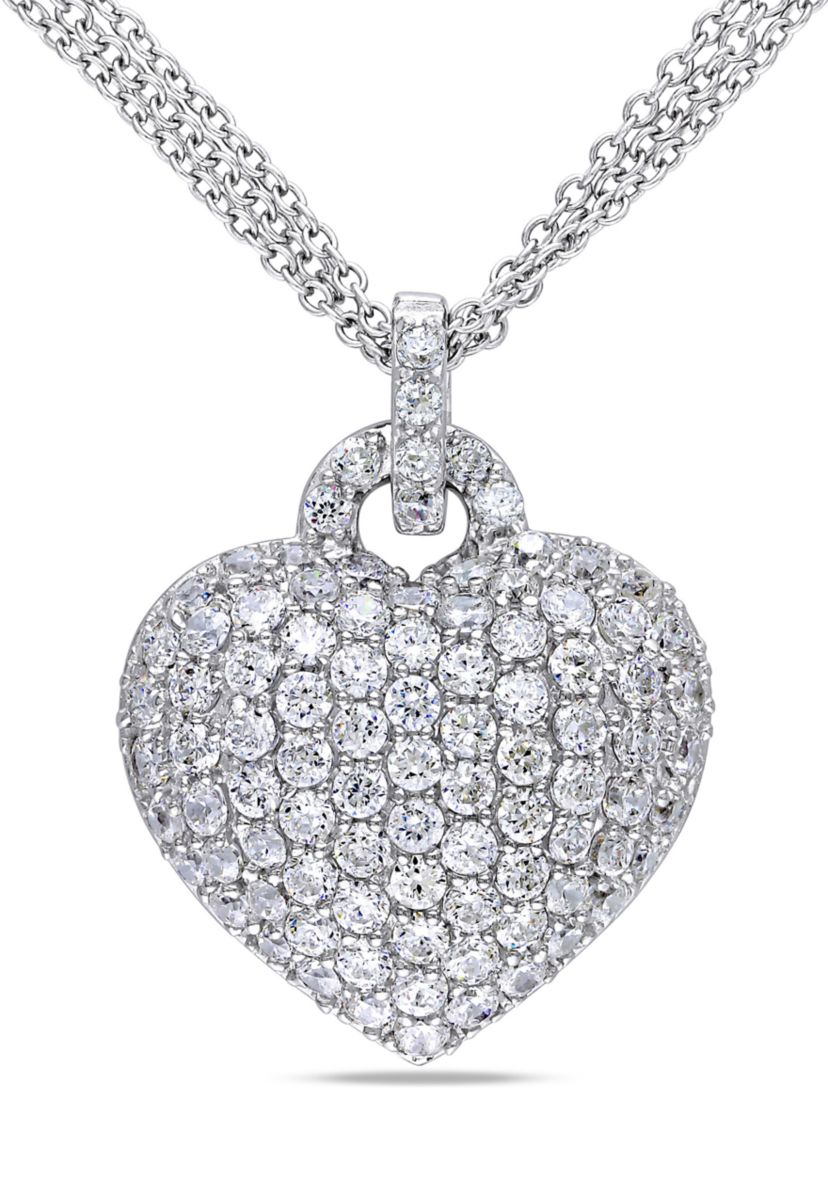 Lab Created 3.5 CT TGW Created White Sapphire Heart Triple-Strand Chain Necklace in Sterling Silver
