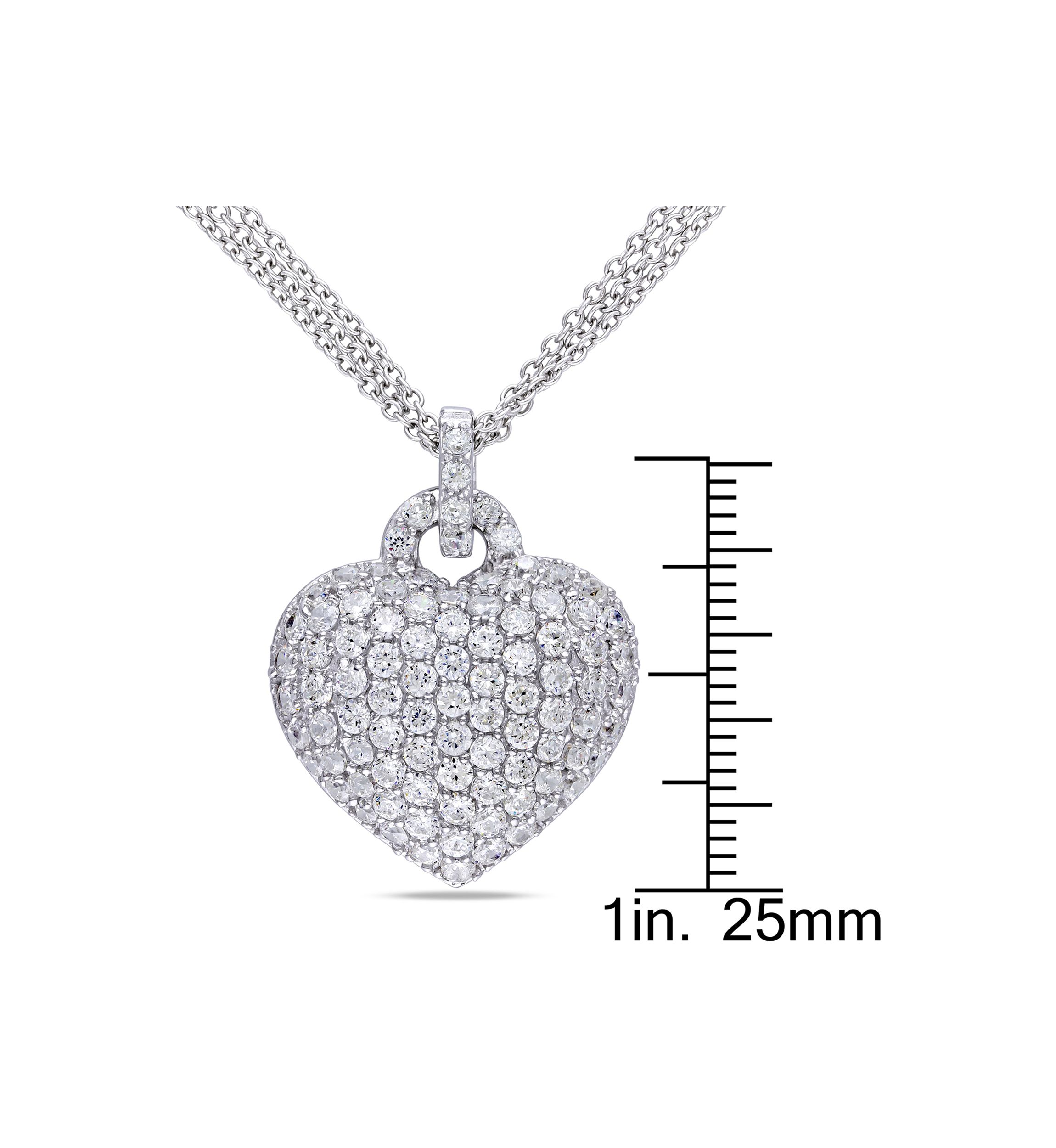 Lab Created 3.5 CT TGW Created White Sapphire Heart Triple-Strand Chain Necklace in Sterling Silver