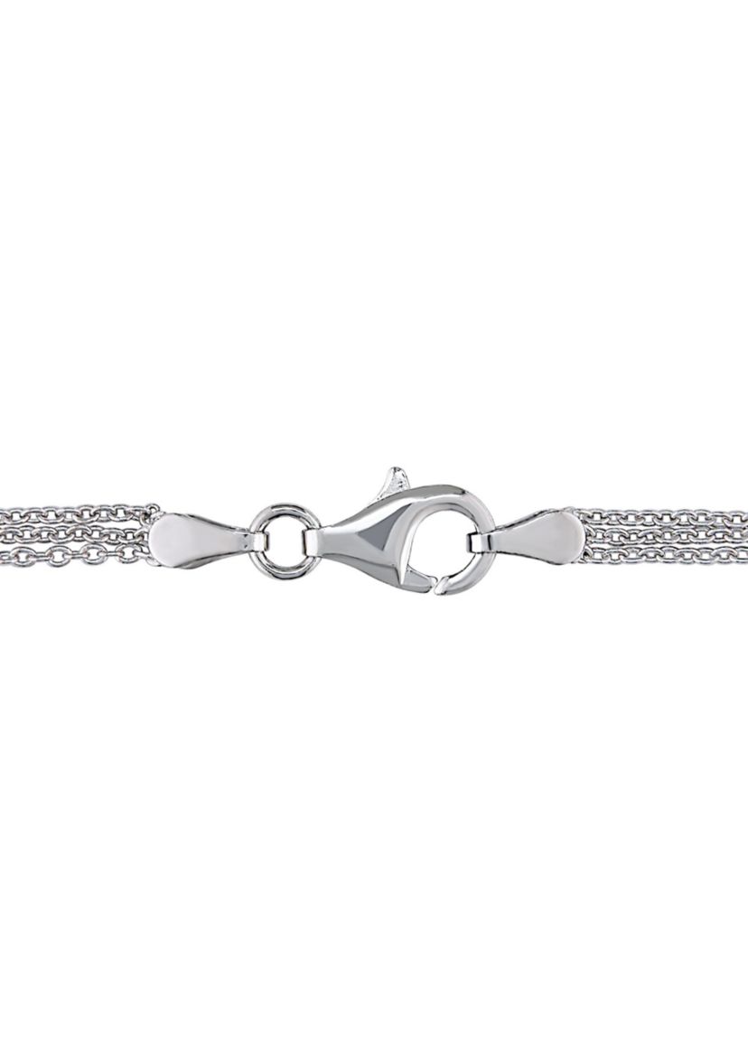 Lab Created 3.5 CT TGW Created White Sapphire Heart Triple-Strand Chain Necklace in Sterling Silver