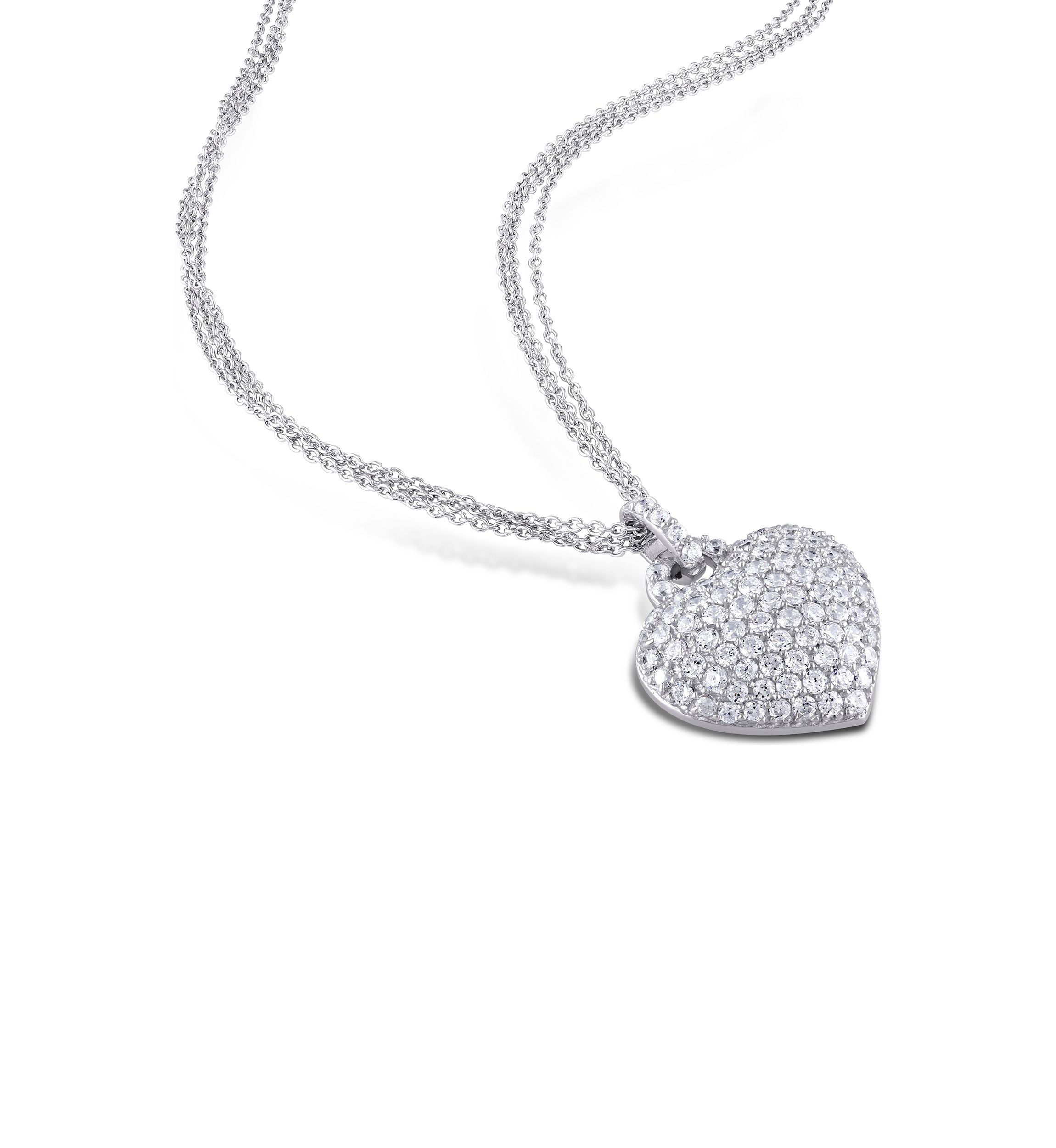 Lab Created 3.5 CT TGW Created White Sapphire Heart Triple-Strand Chain Necklace in Sterling Silver