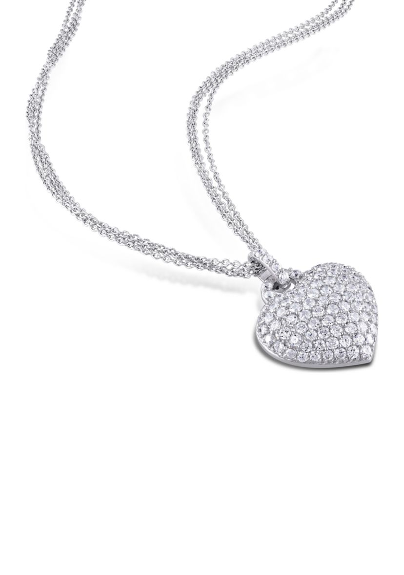 Lab Created 3.5 CT TGW Created White Sapphire Heart Triple-Strand Chain Necklace in Sterling Silver
