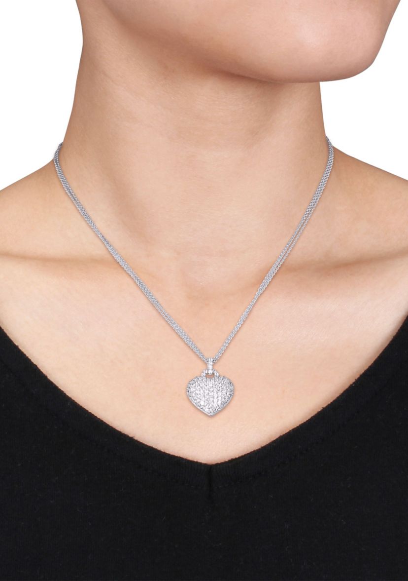 Lab Created 3.5 CT TGW Created White Sapphire Heart Triple-Strand Chain Necklace in Sterling Silver