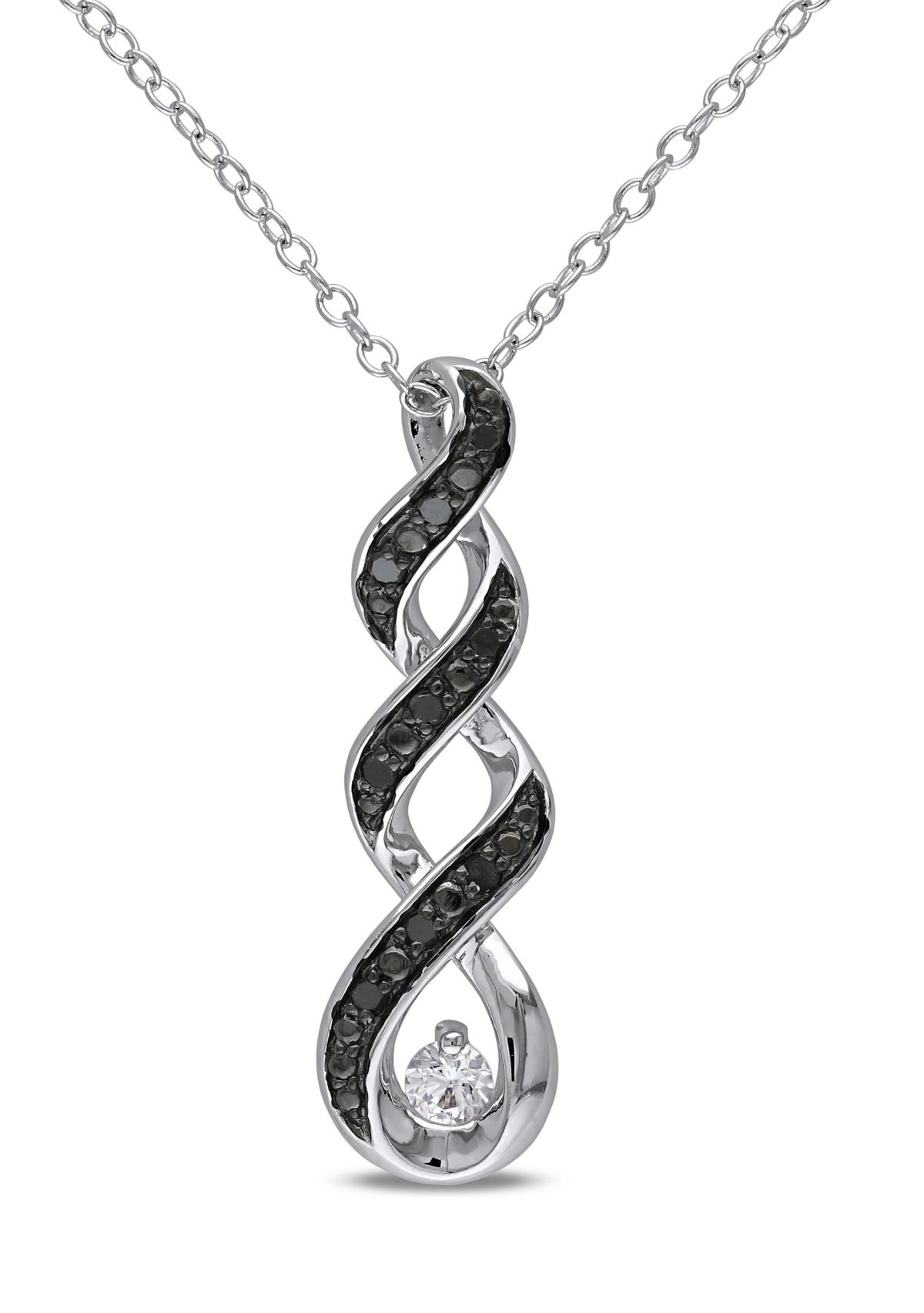 Lab Created 1/6 CT TGW Created White Sapphire and 1/10 CT TW Black Diamond Twist Infinity Necklace in Sterling Silver