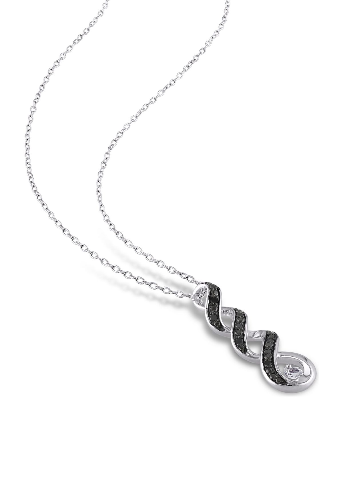 Lab Created 1/6 CT TGW Created White Sapphire and 1/10 CT TW Black Diamond Twist Infinity Necklace in Sterling Silver